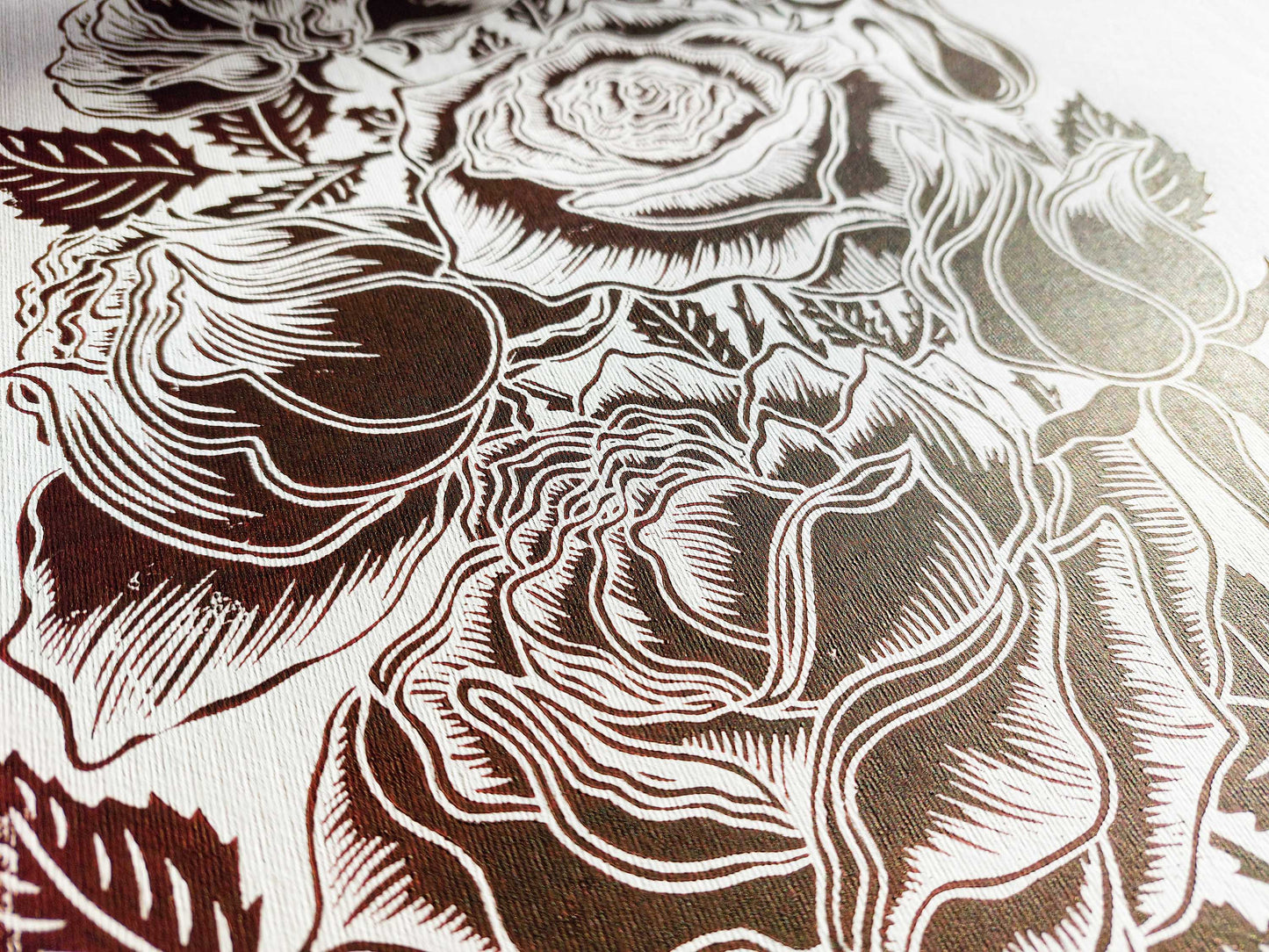 Dark brown roses flower Linocut print for Nature lover gift UNFRAMED