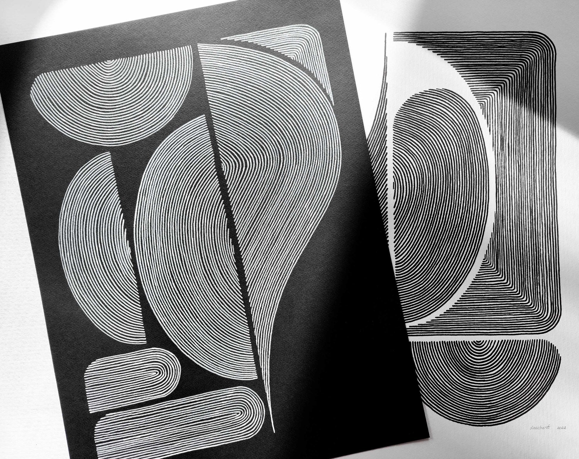 №11 Black and white geometric abstract line shapes artwork for New home gift UNFRAMED  for living room, or bedroom original artwork