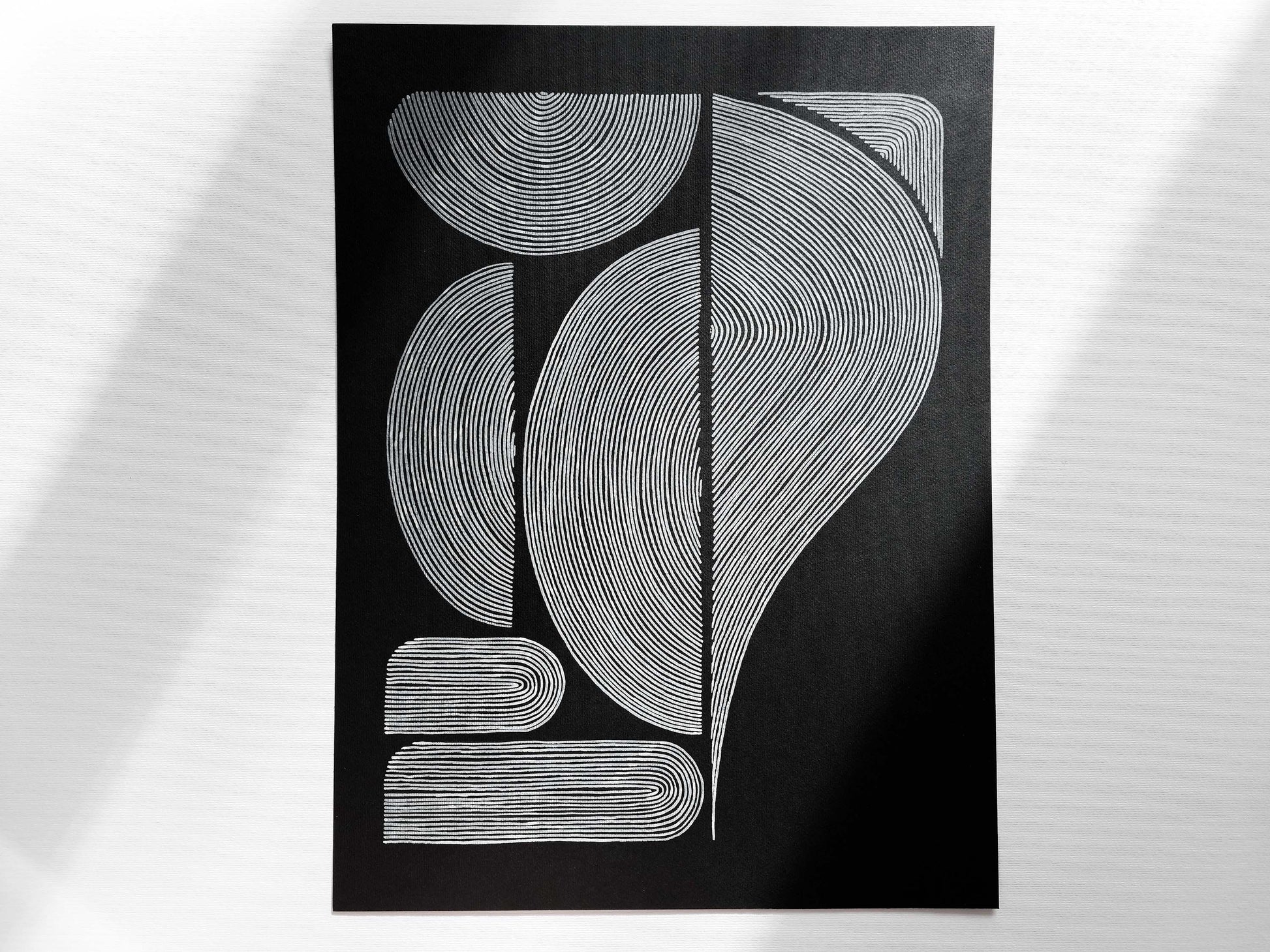 №11 Black and white geometric abstract line shapes artwork for New home gift UNFRAMED  for living room, or bedroom original artwork