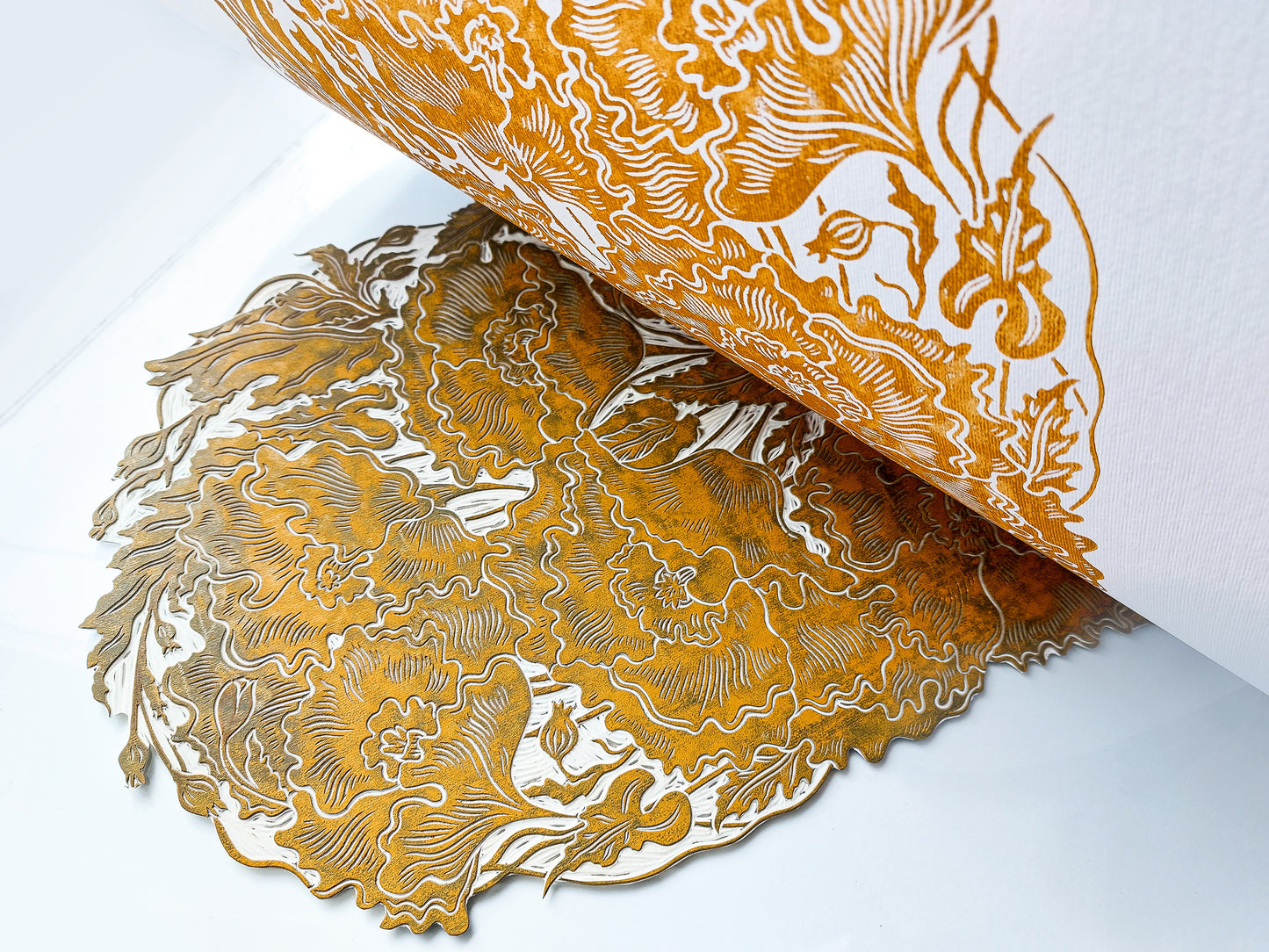 Lino printing process with lino block