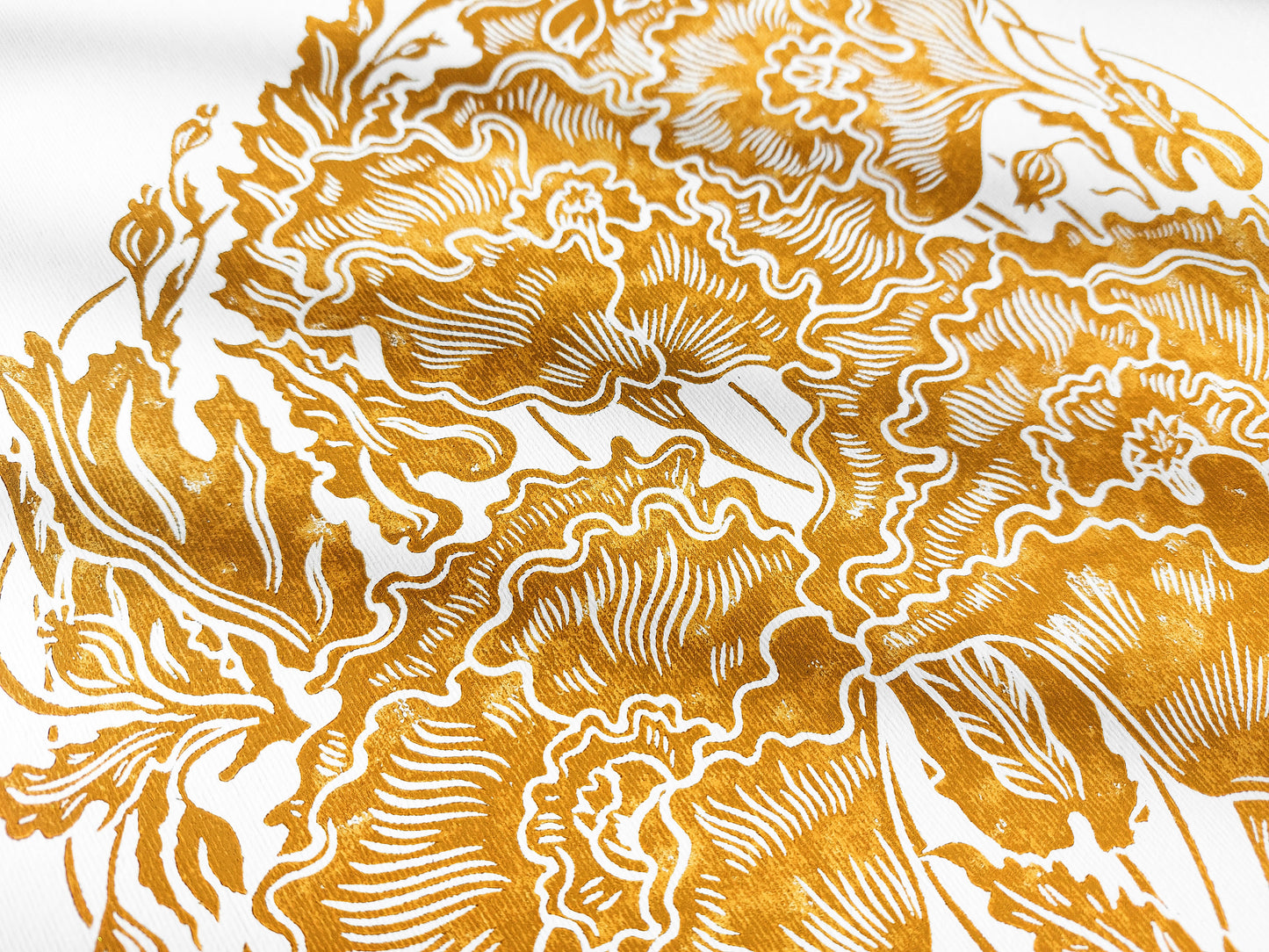 Ochre poppies flower Linocut print / relief print / lino print / linogravure