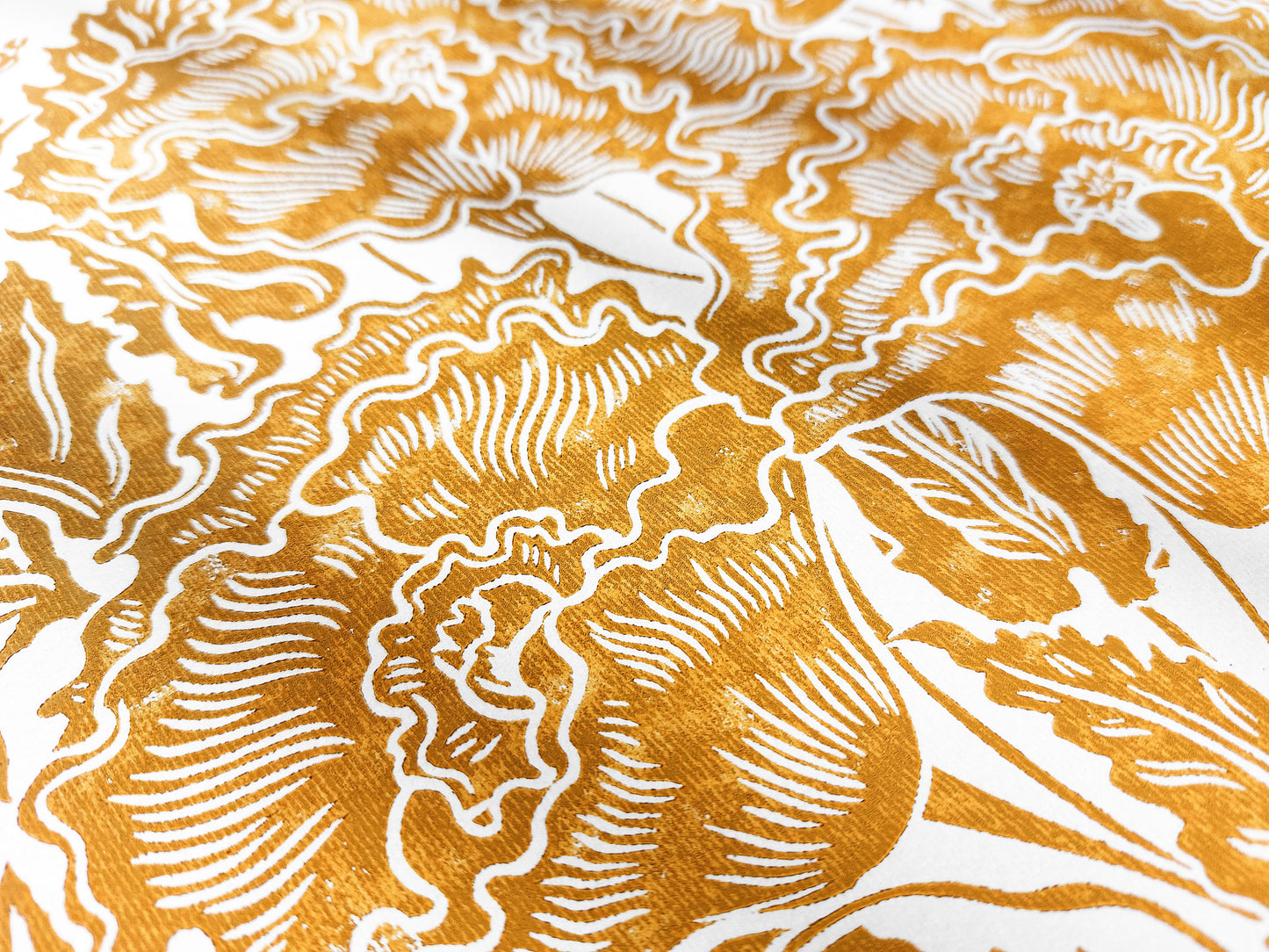 Ochre poppies flower Linocut print / relief print / lino print / linogravure