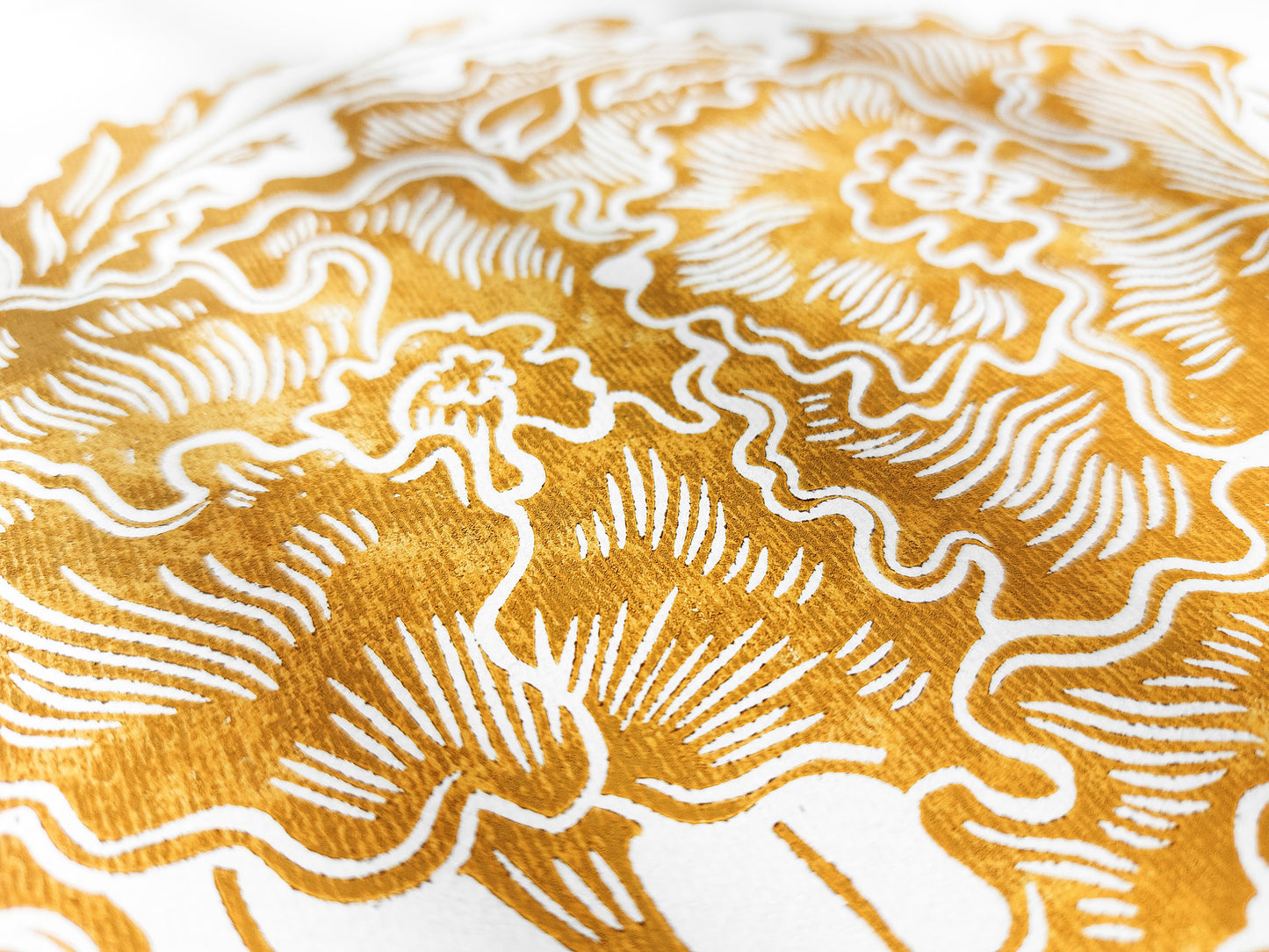 Ochre poppies flower Linocut print / relief print / lino print / linogravure