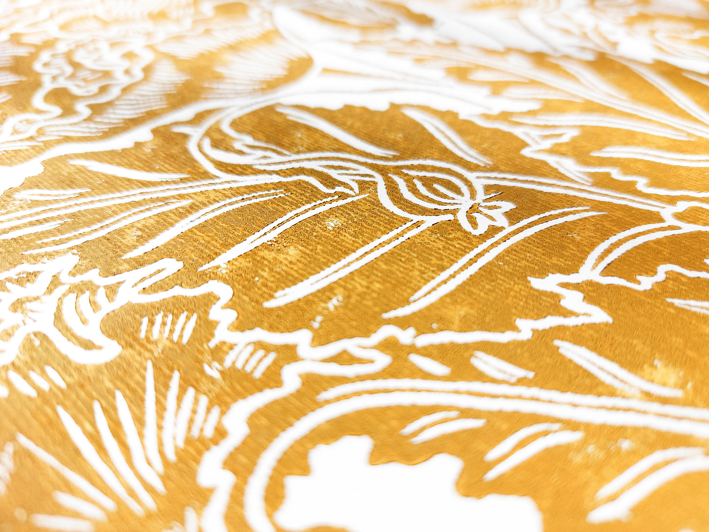 Ochre poppies flower Linocut print / relief print / lino print / linogravure