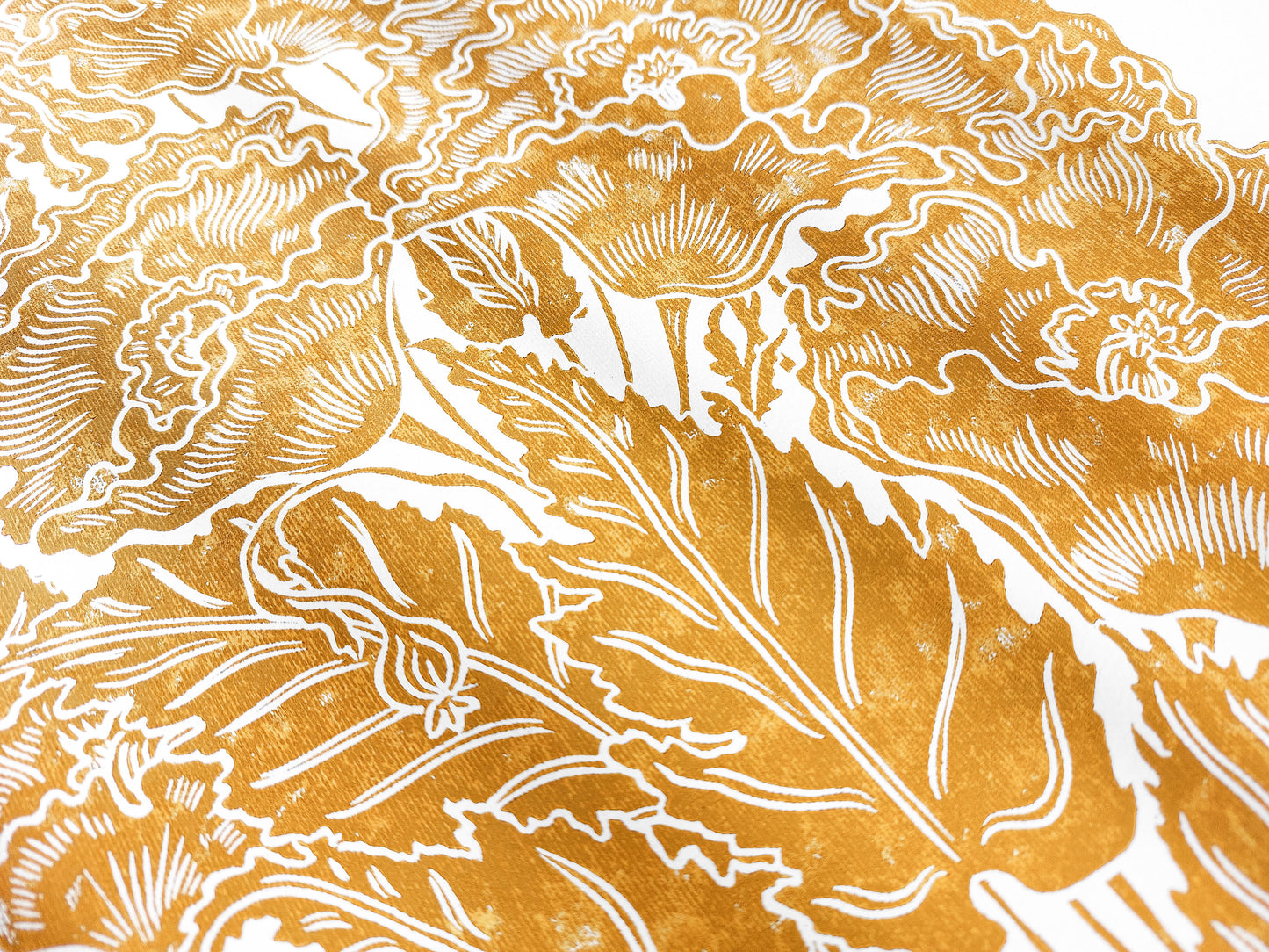 Ochre poppies flower Linocut print / relief print / lino print / linogravure