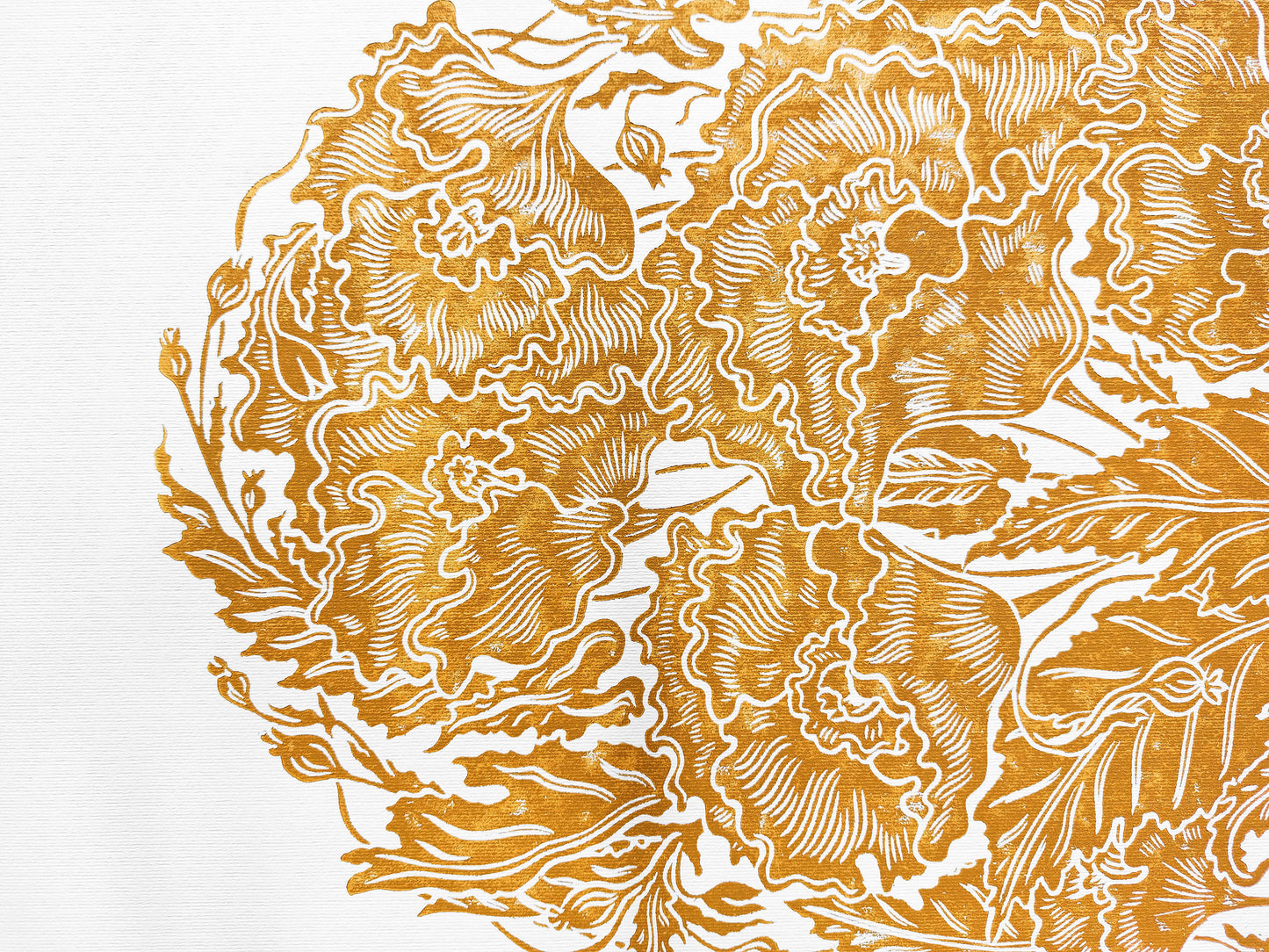 Ochre poppies flower Linocut print for Nature lover gift UNFRAMED Housewarming gift Nature lover gift New home gift Kitchen wall decor Living room bedroom decor 12x16 Original artwork