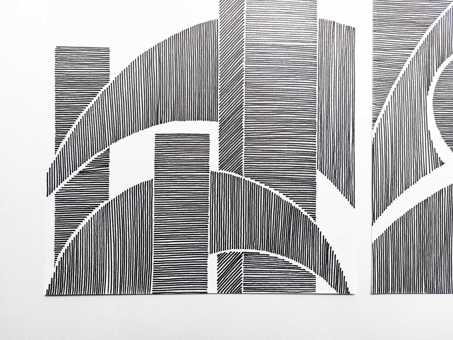 Details black Geometric abstract cityscape line drawing shapes artwork