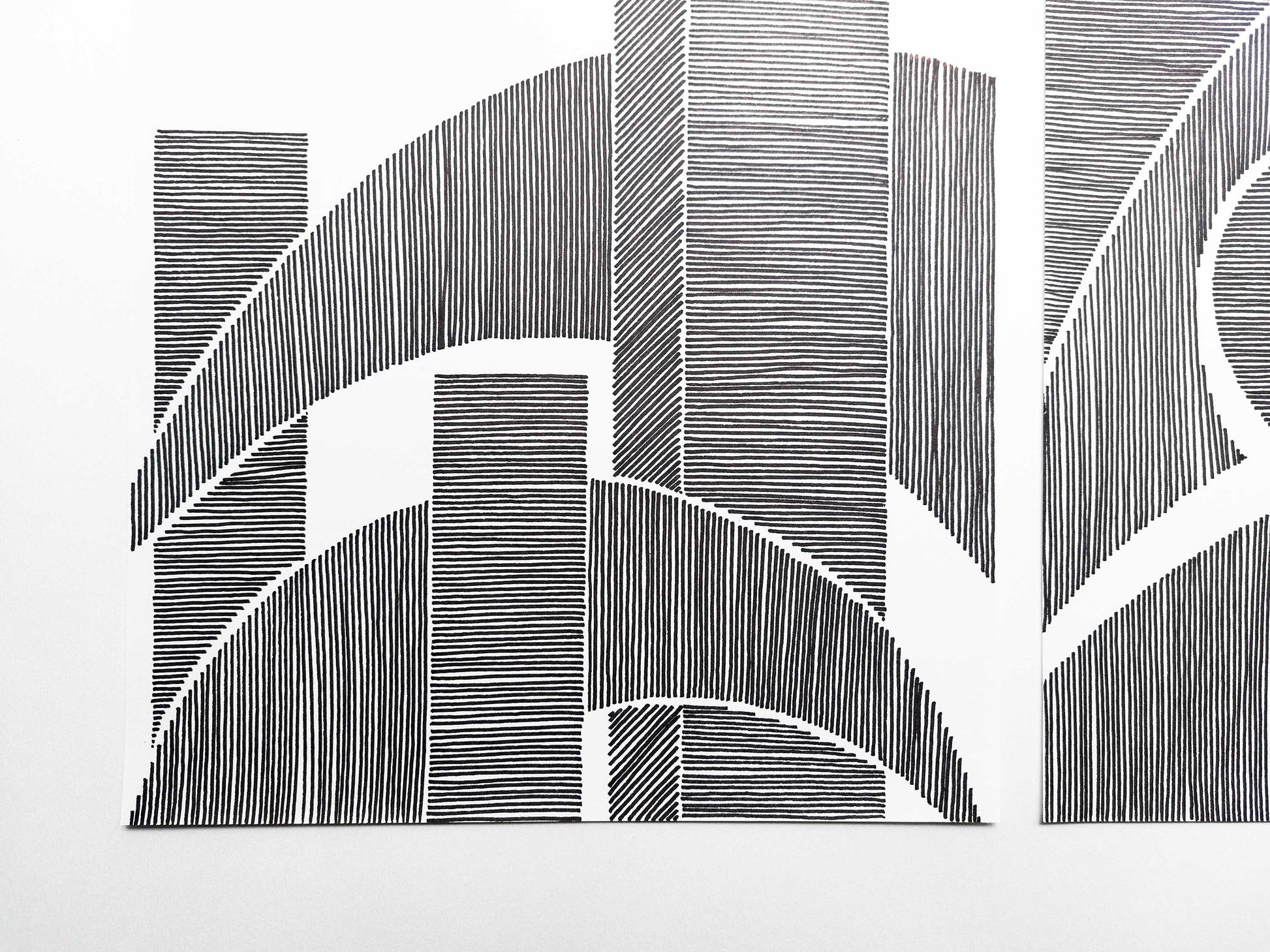 Details black Geometric abstract cityscape line drawing shapes artwork