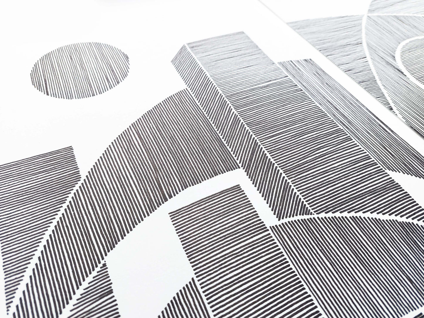 Details black Geometric abstract cityscape line drawing shapes artwork