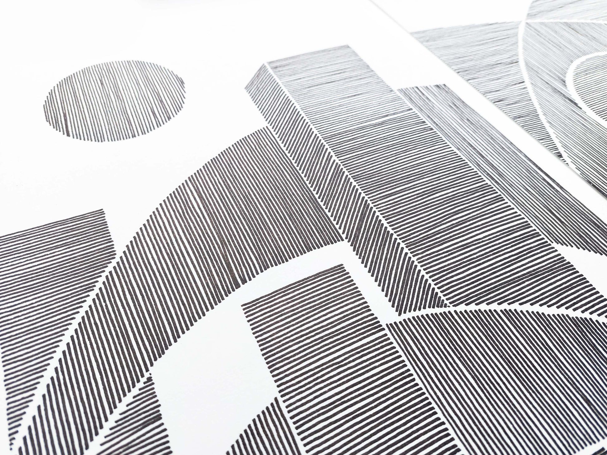 Details black Geometric abstract cityscape line drawing shapes artwork