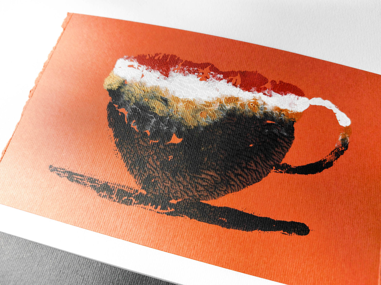 Details Unique set of 3 mini relief Abstract coffee Monotype print / printmaking