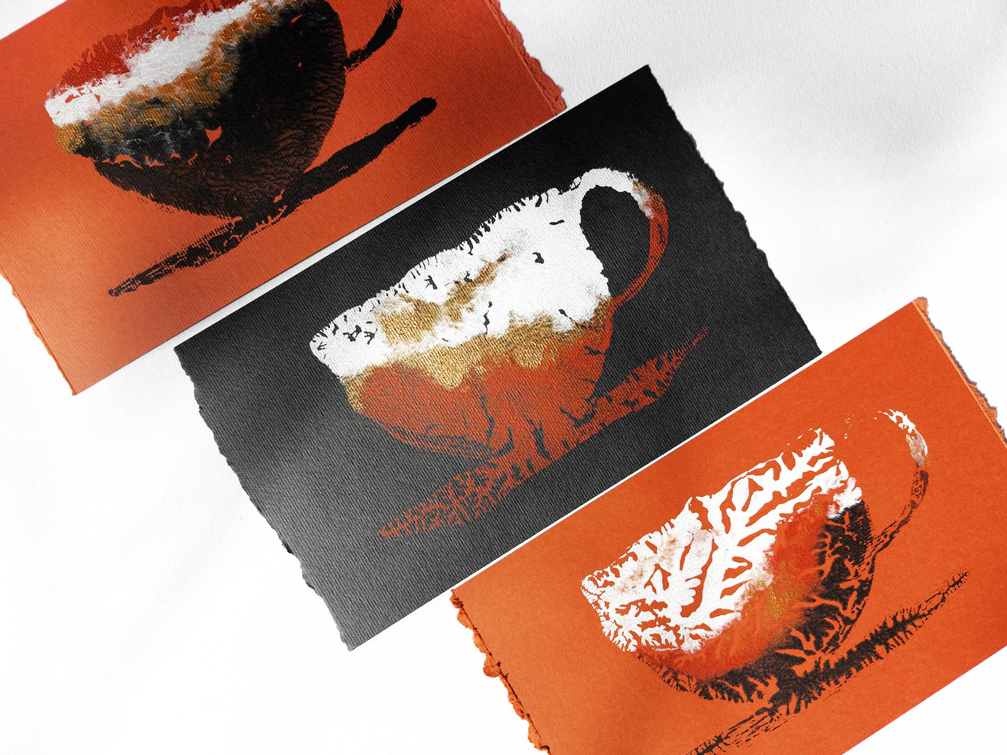 Unique set of 3 mini relief Abstract coffee Monotype print for New home gift UNFRAMED for modern kitchen, or dining room original artwork