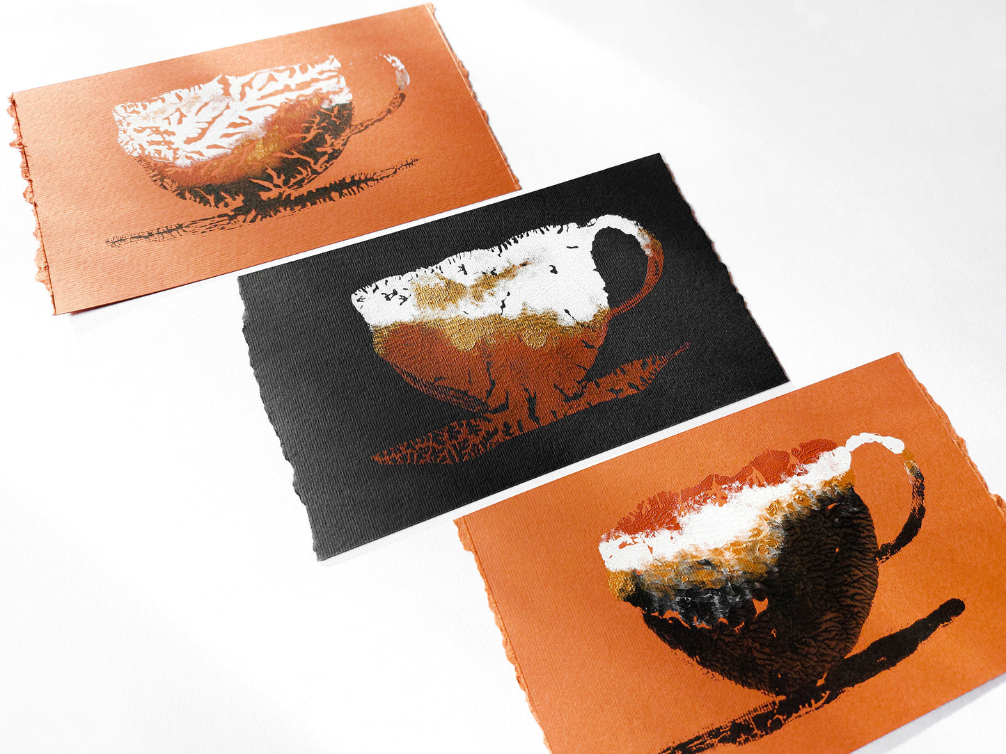 Unique set of 3 mini relief Abstract coffee Monotype print for New home gift UNFRAMED for modern kitchen, or dining room original artwork