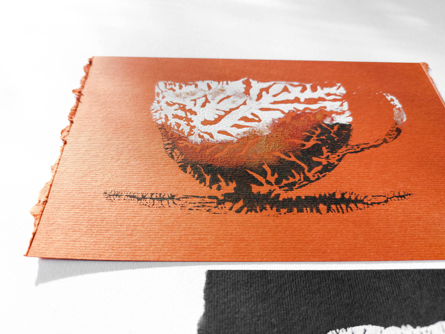 Details Unique set of 3 mini relief Abstract coffee Monotype print / printmaking