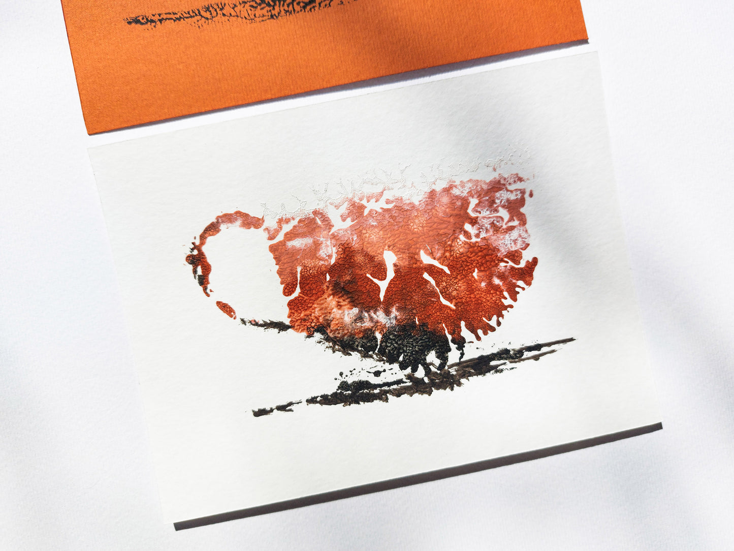 Details Gallery wall set of 3 mini relief Abstract coffee Monotype print / printmaking