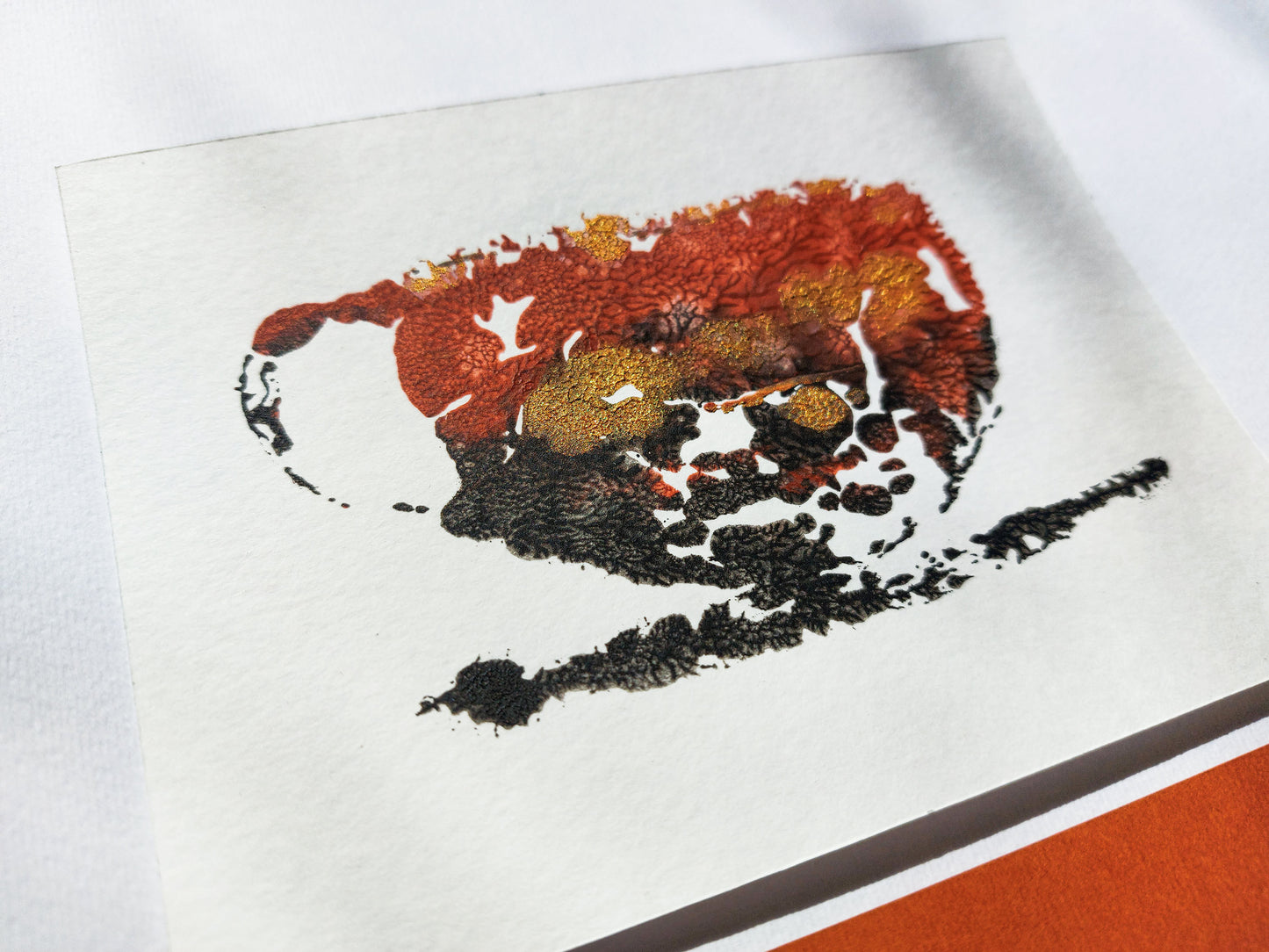 Details Gallery wall set of 3 mini relief Abstract coffee Monotype print / printmaking