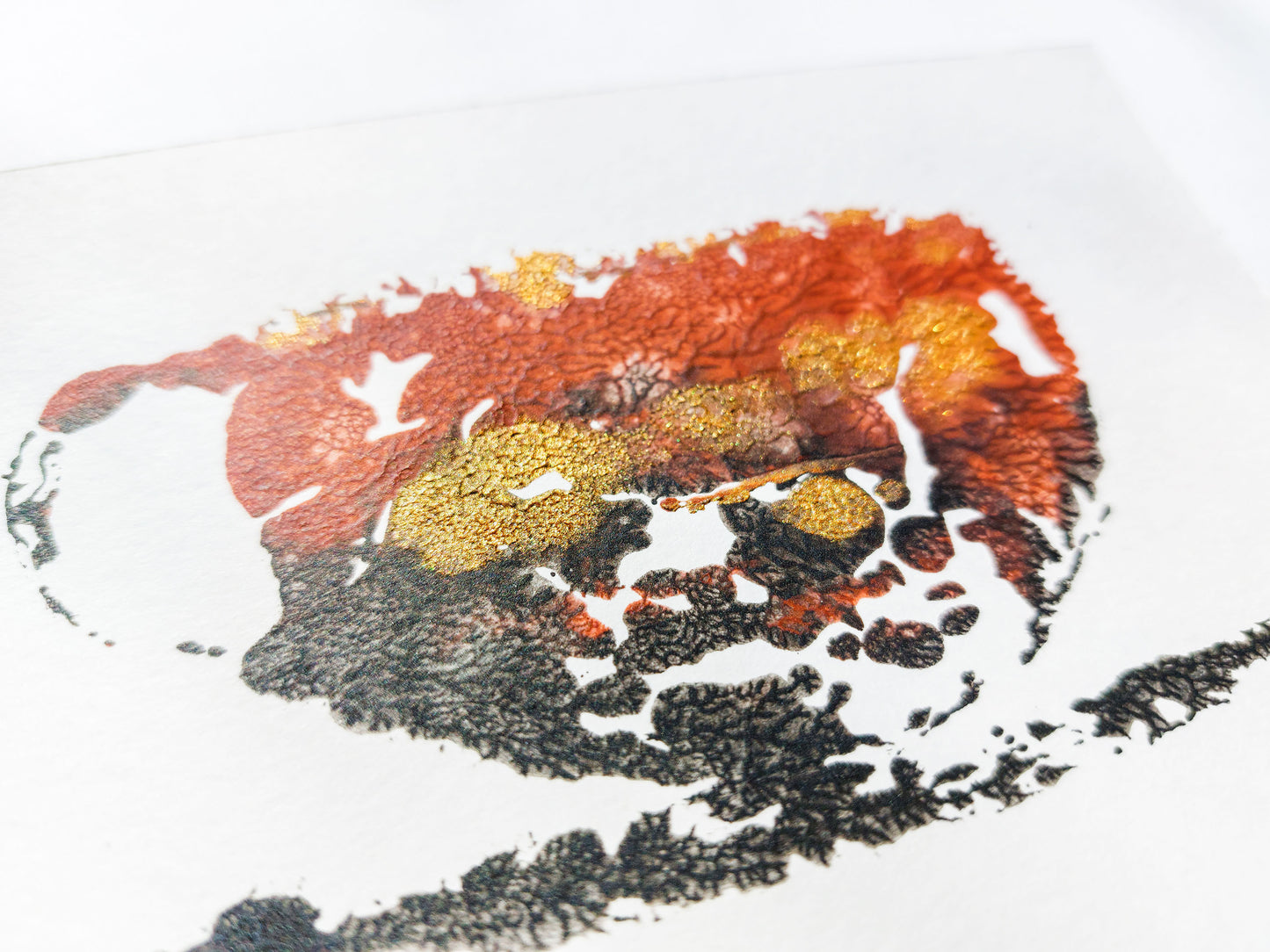 Details Gallery wall set of 3 mini relief Abstract coffee Monotype print / printmaking