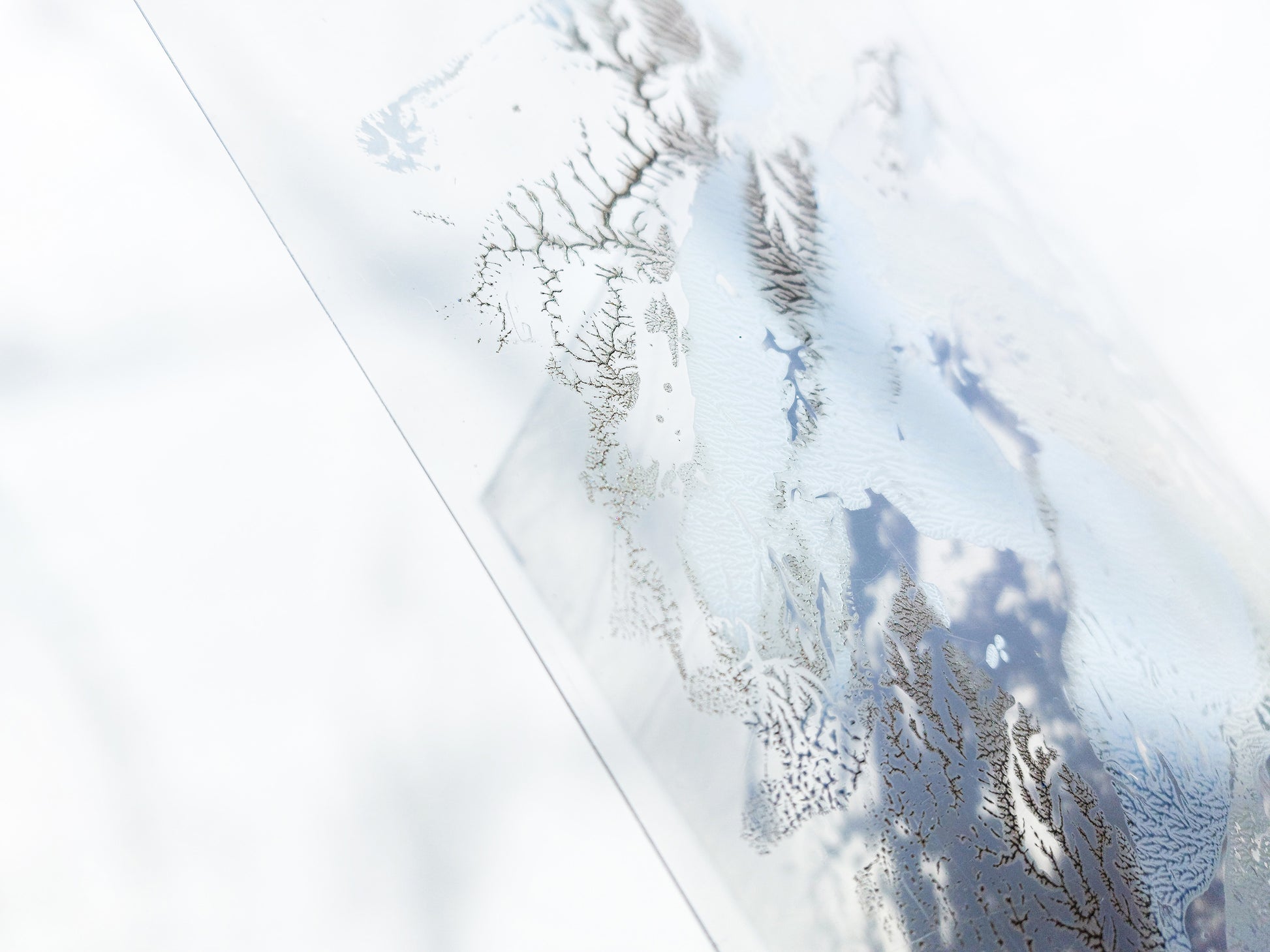 Details relief acrylic print Plexiglass silver, black and blue abstract mountains and moon Monotype print / printmaking