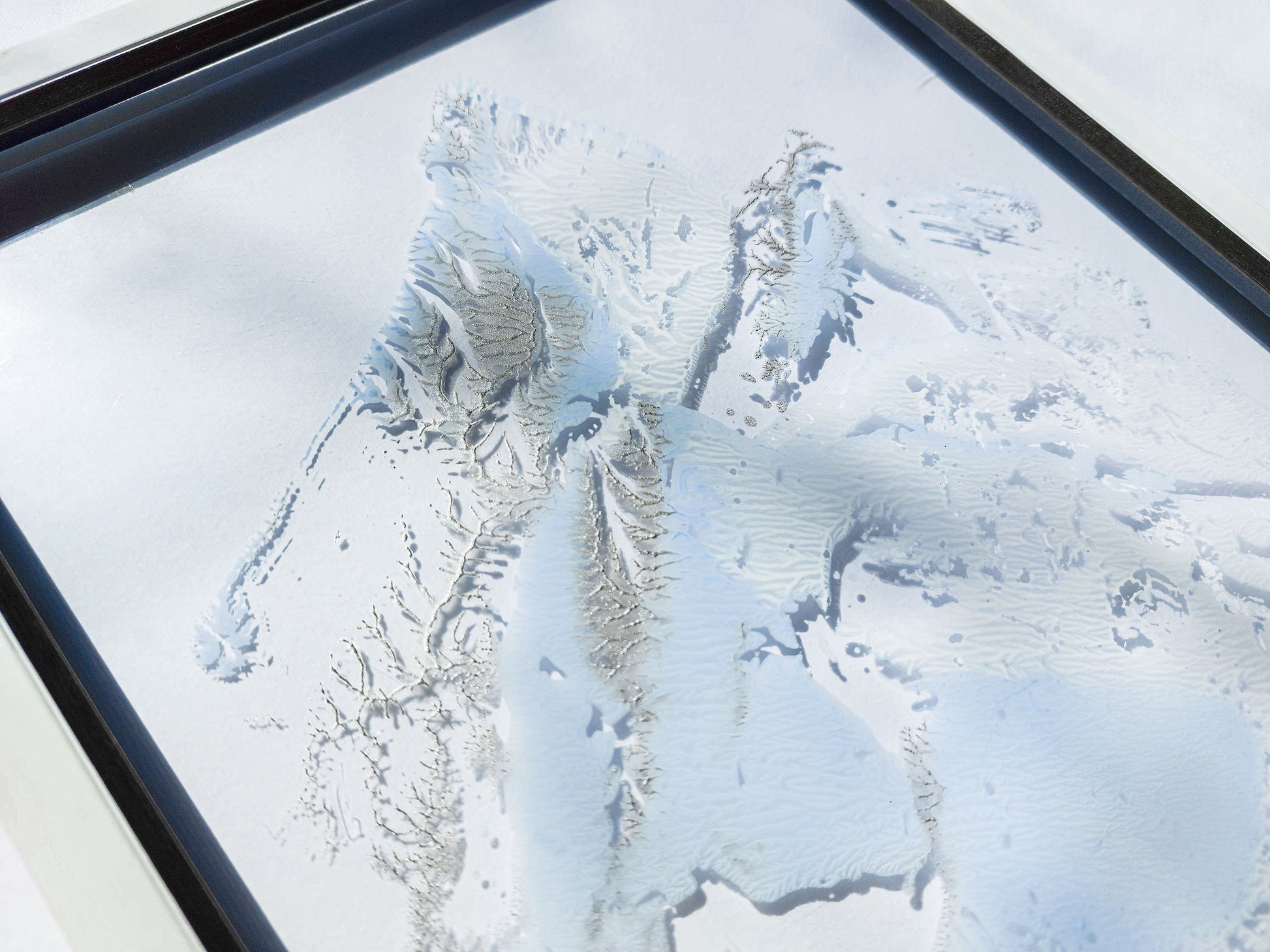 №4 Plexiglass silver, black and blue abstract mountains and moon Monotype print for Nature lover gift UNFRAMED for living room, or bedroom original artwork