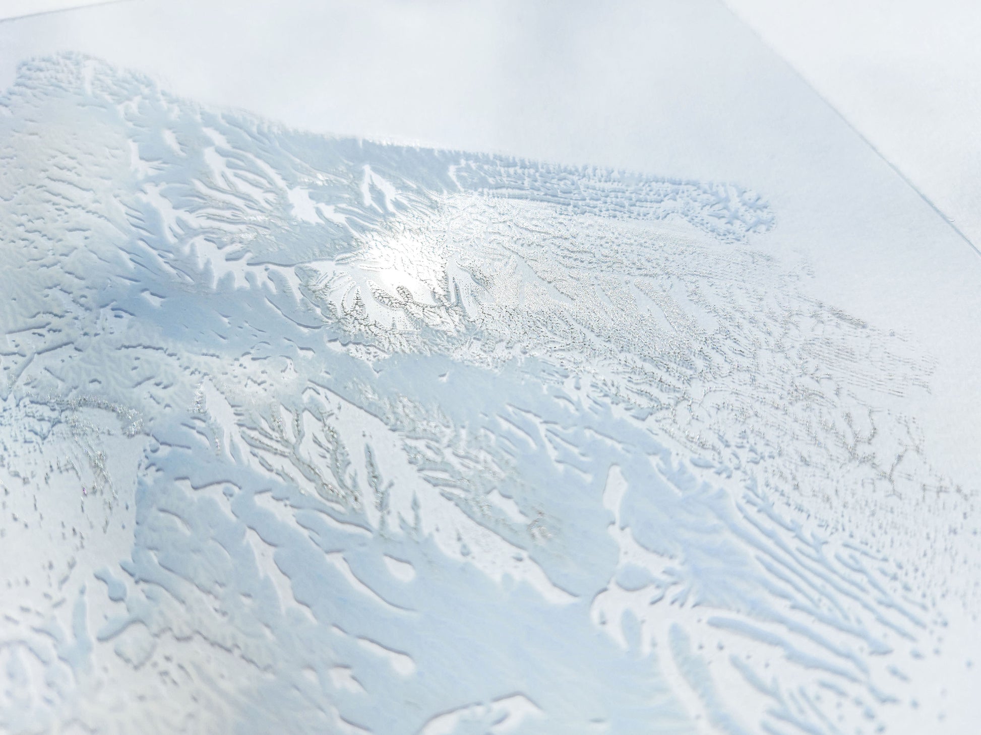Details relief acrylic print Plexiglass silver, black and blue abstract mountains and moon Monotype print / printmaking