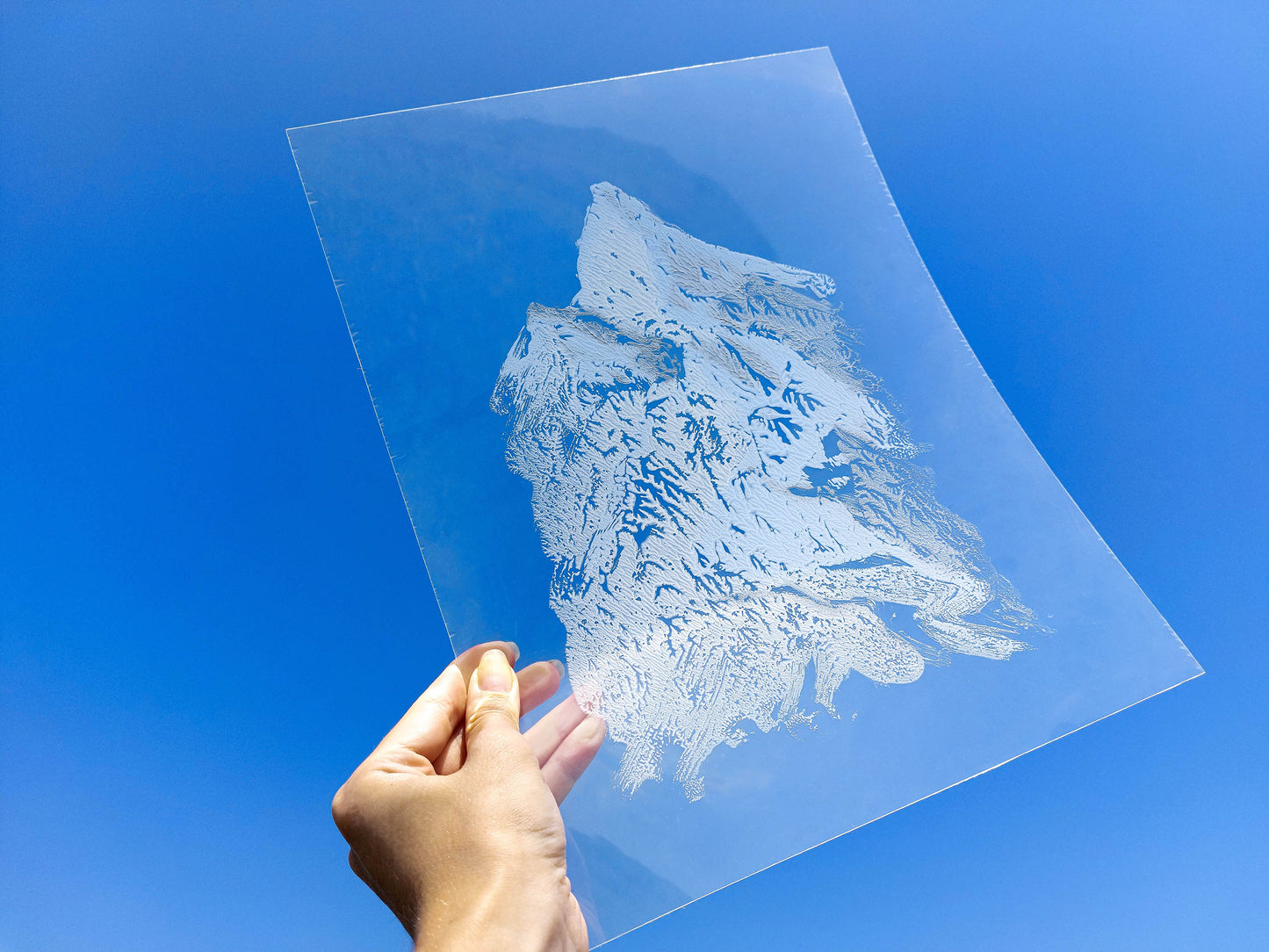 Plexiglass abstract mountains silver and blue Monotype print for Nature lover gift UNFRAMED for living room, or bedroom original artwork