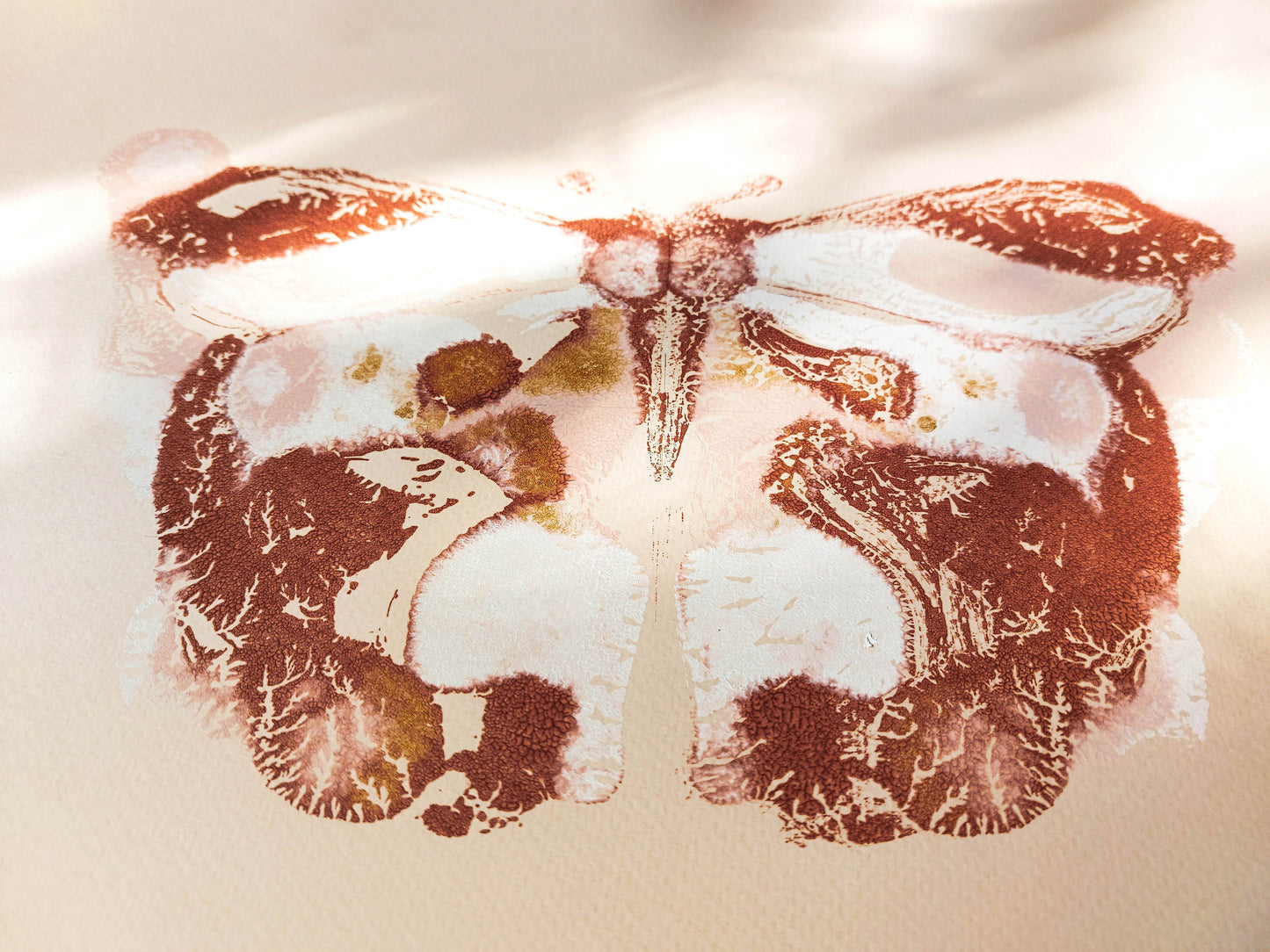 №2 - Pink and terracotta abstract butterfly Monotype print for Nature lover gift UNFRAMED for living room, or bedroom original artwork
