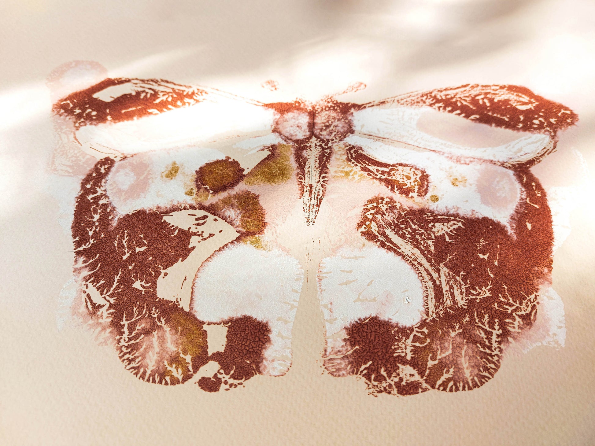 №2 - Pink and terracotta abstract butterfly Monotype print for Nature lover gift UNFRAMED for living room, or bedroom original artwork