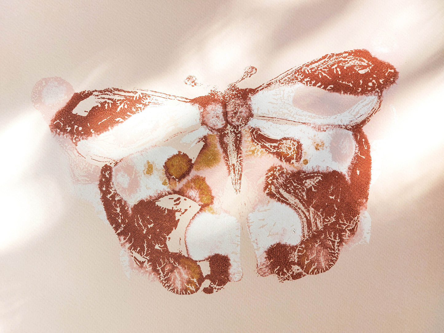 №2 - Pink and terracotta abstract butterfly Monotype print for Nature lover gift UNFRAMED for living room, or bedroom original artwork