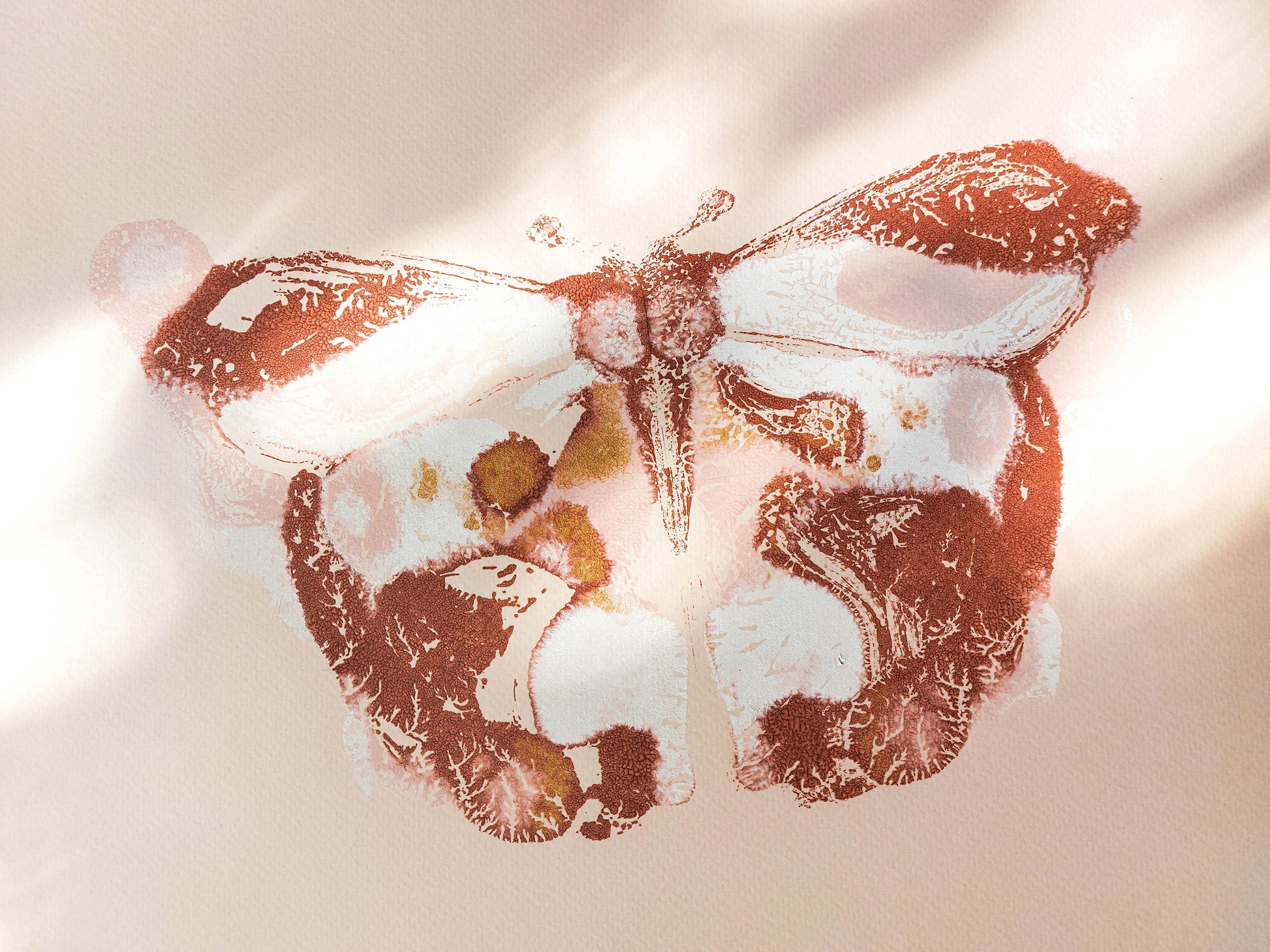 №2 - Pink and terracotta abstract butterfly Monotype print for Nature lover gift UNFRAMED for living room, or bedroom original artwork