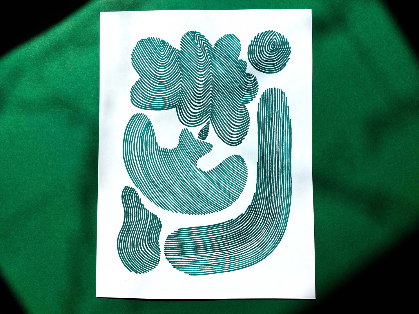 White and emerald green Abstract flower line shapes artwork for Nature lover gift UNFRAMED for living room, or bedroom original artwork