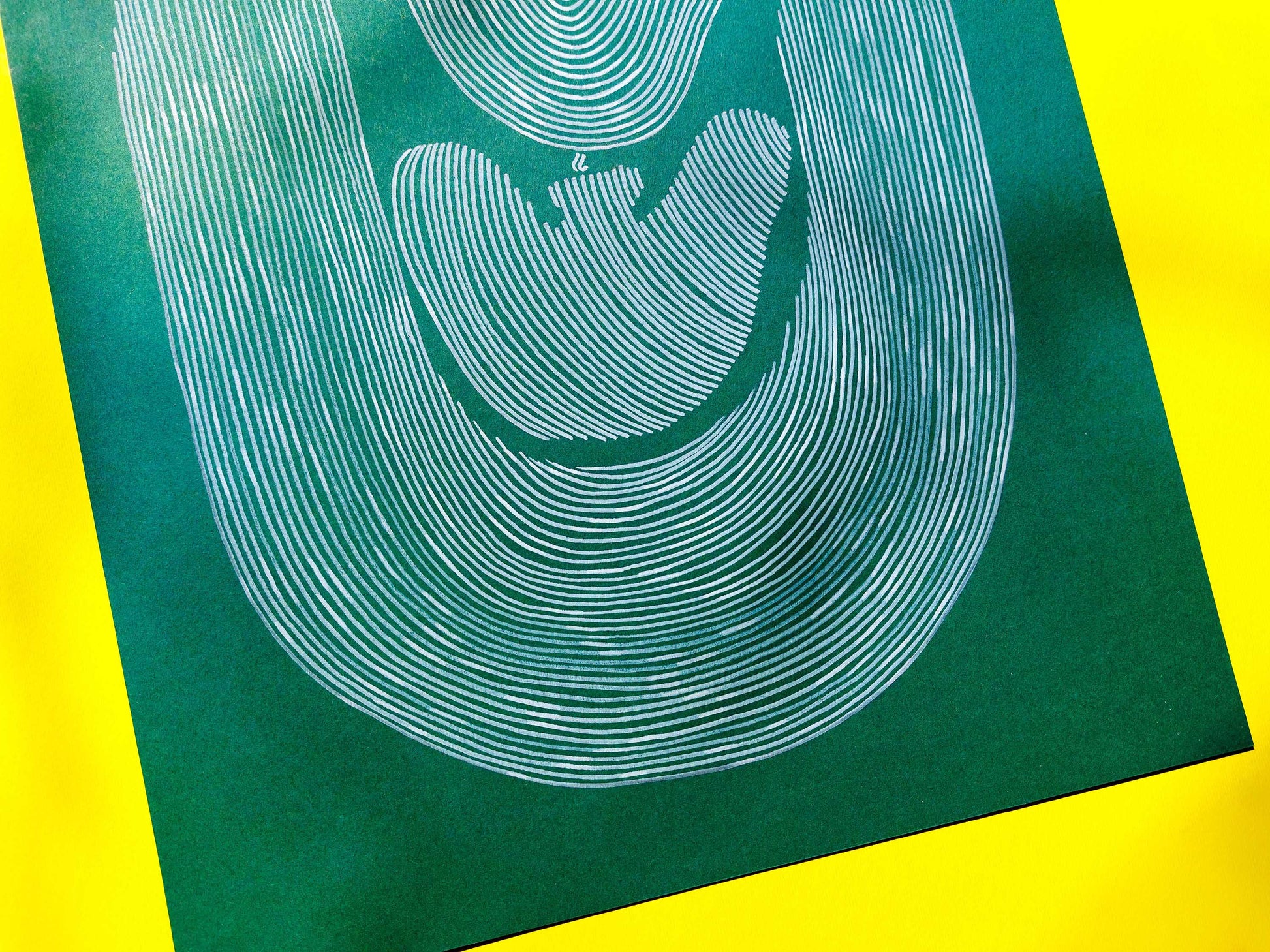 Details Emerald green Abstract flower line drawing shapes artwork