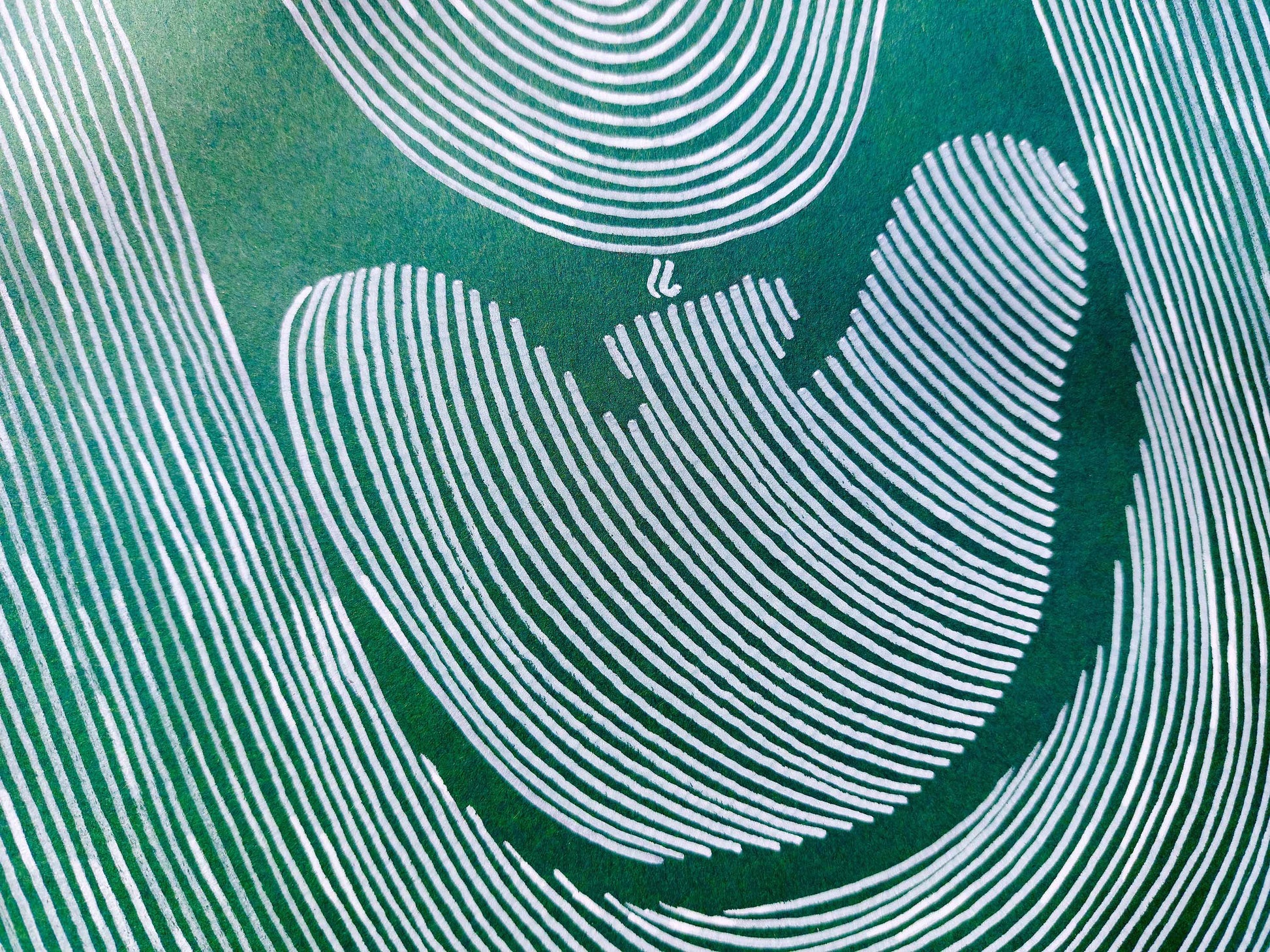 Details Emerald green Abstract flower line drawing shapes artwork