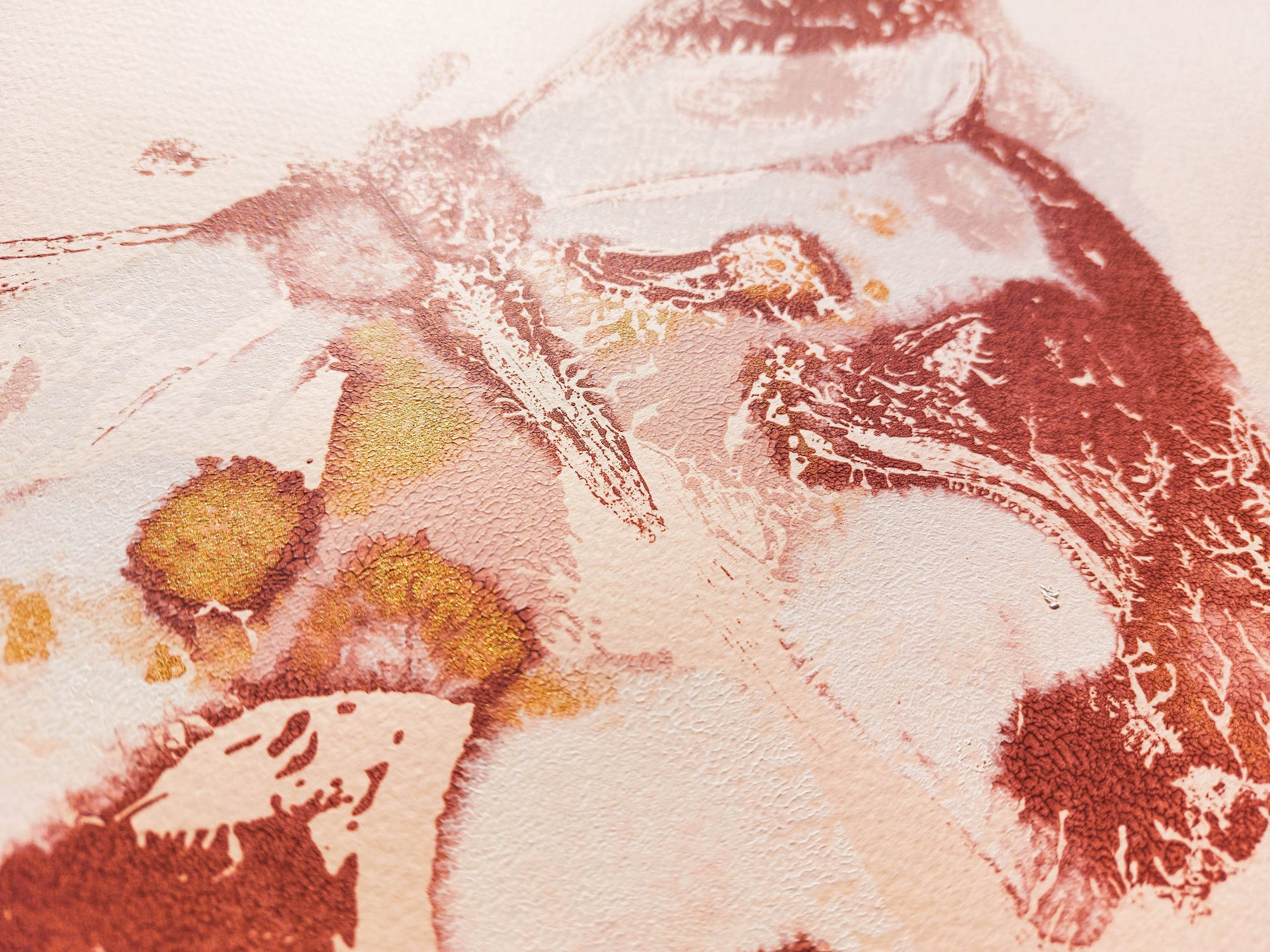 Details relief Pink and terracotta abstract butterfly Monotype print / printmaking