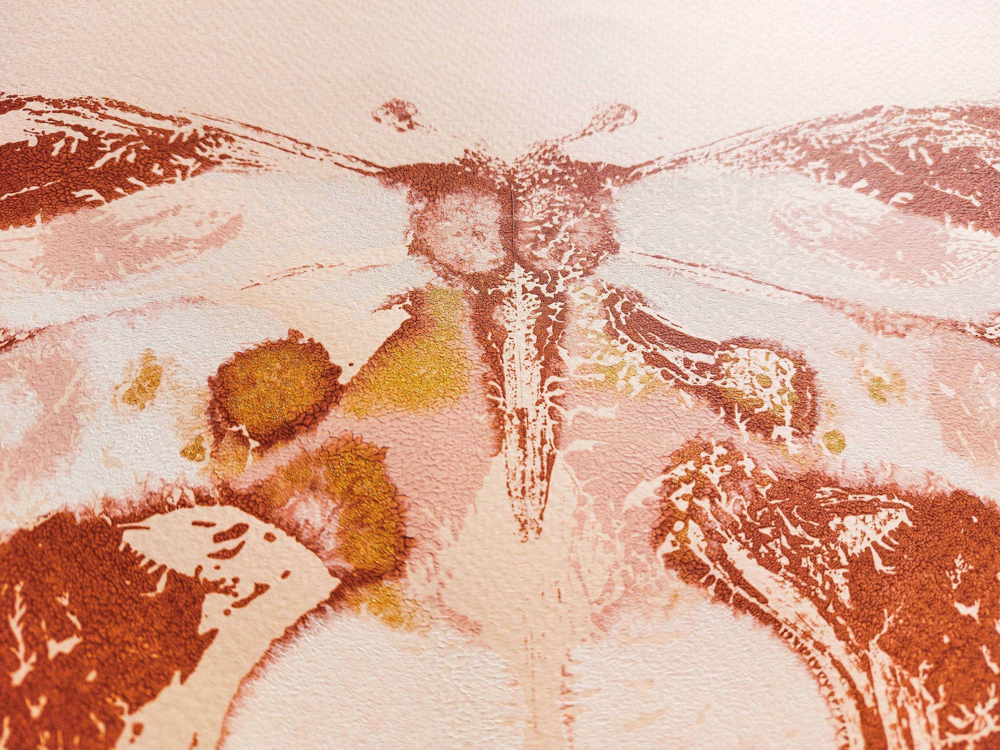 №2 - Pink and terracotta abstract butterfly Monotype print for Nature lover gift UNFRAMED for living room, or bedroom original artwork