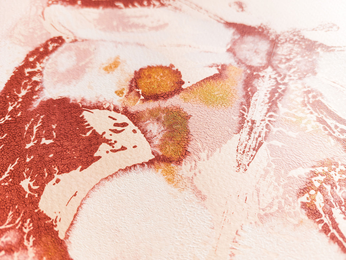 Details relief Pink and terracotta abstract butterfly Monotype print / printmaking