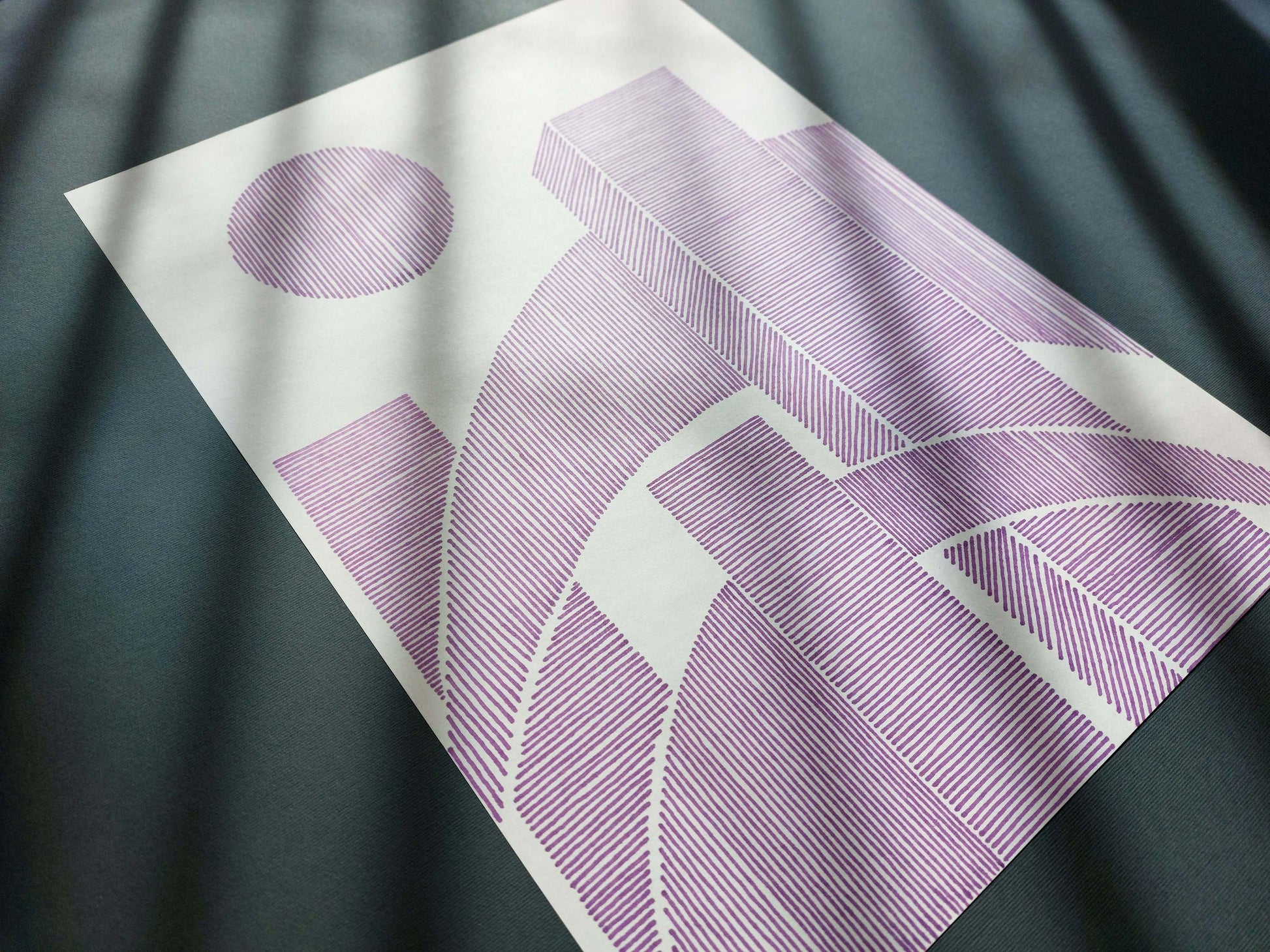 Details Purple Geometric abstract cityscape line drawing shapes artwork