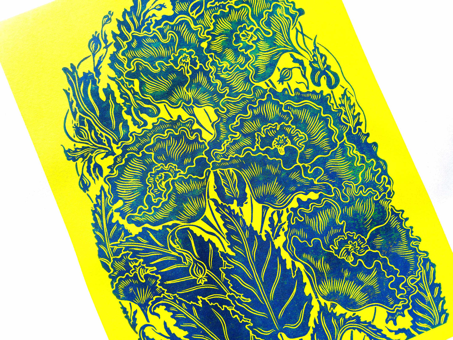 Pray for Ukraine Poppies flower Yellow and blue Linocut print for Nature lover gift UNFRAMED Housewarming gift Nature lover gift New home gift Kitchen wall decor Living room bedroom decor 12x16 Original artwork