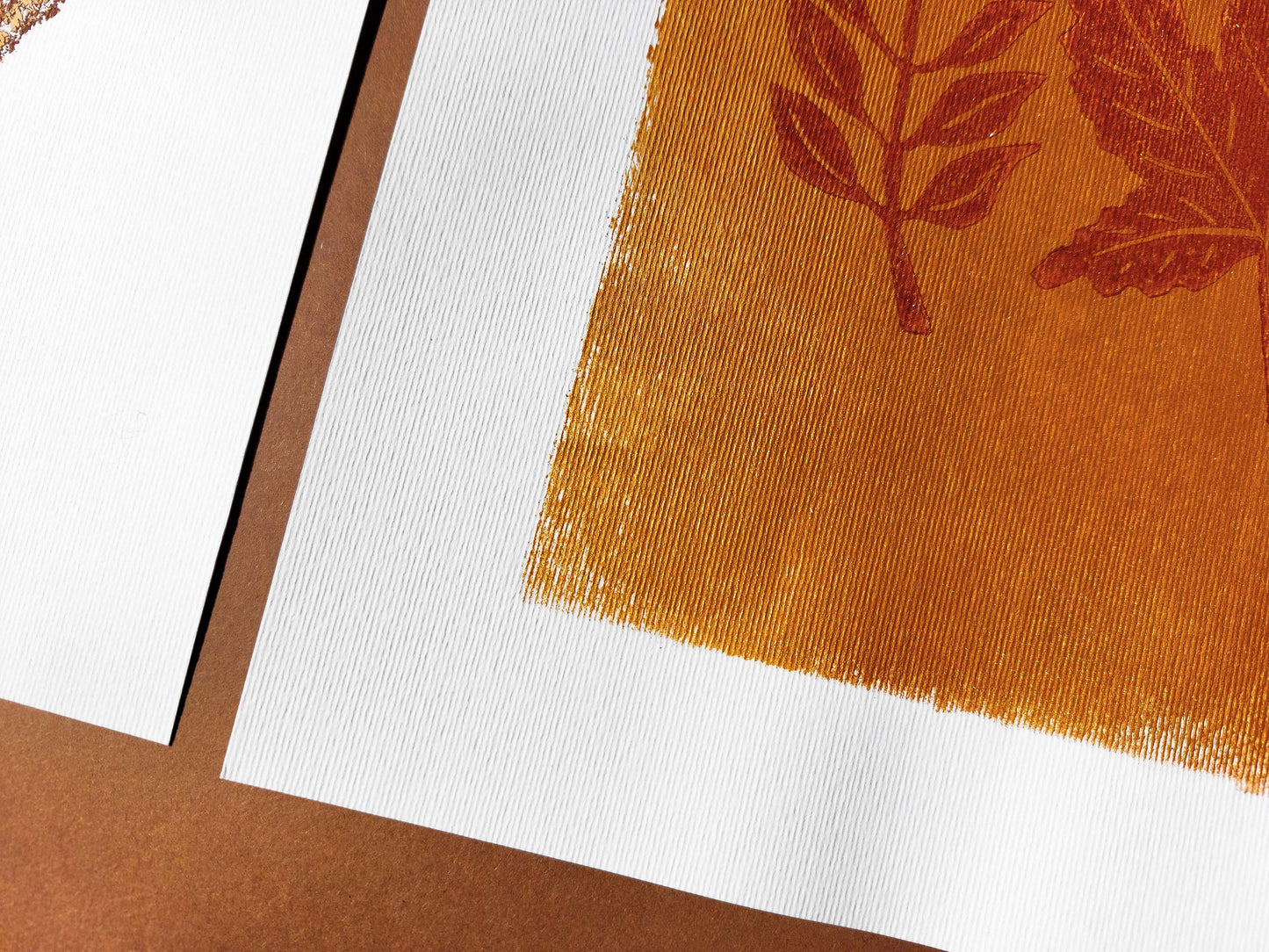 Gallery wall set of 2 Autumn wall art Leaves and brown wood slice linocut print Nature lover gift UNFRAMED, original artwork, relief print, printmaking art, lino print, linogravure, handmade wall art, new home gift, farmhouse decor, houswarming gift, living room wall art, dining room art, farm kitchen art, bedroom wall decor, autumn art, fall wall art, seasonal wall decor, aesthetic wall art