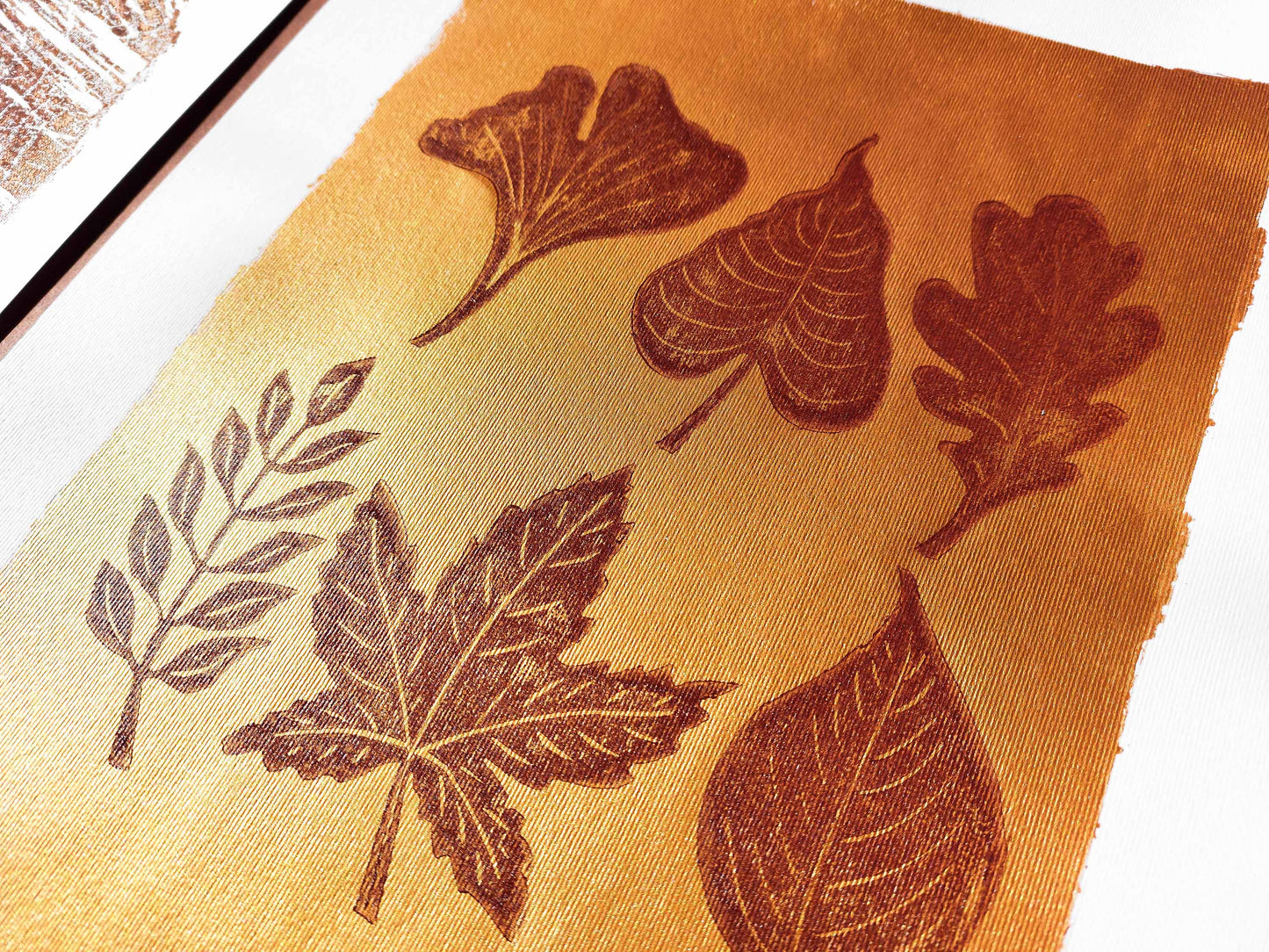 Gallery wall set of 2 Autumn wall art Leaves and brown wood slice linocut print Nature lover gift UNFRAMED, original artwork, relief print, printmaking art, lino print, linogravure, handmade wall art, new home gift, farmhouse decor, houswarming gift, living room wall art, dining room art, farm kitchen art, bedroom wall decor, autumn art, fall wall art, seasonal wall decor, aesthetic wall art
