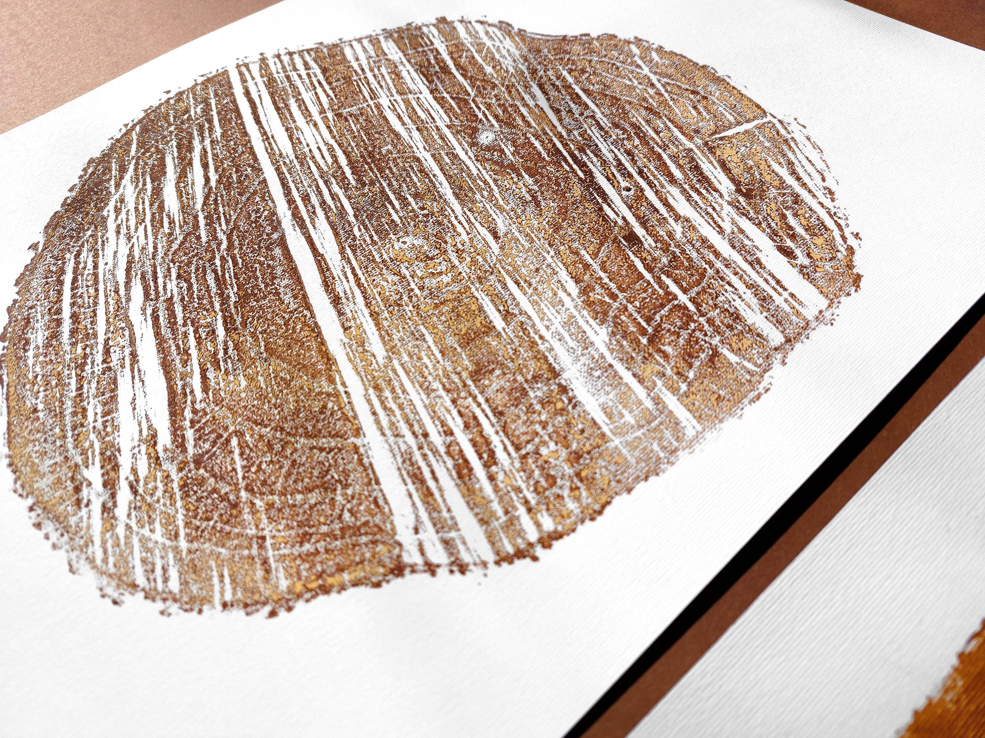 Gallery wall set of 2 Autumn wall art Leaves and brown wood slice linocut print Nature lover gift UNFRAMED, original artwork, relief print, printmaking art, lino print, linogravure, handmade wall art, new home gift, farmhouse decor, houswarming gift, living room wall art, dining room art, farm kitchen art, bedroom wall decor, autumn art, fall wall art, seasonal wall decor, aesthetic wall art