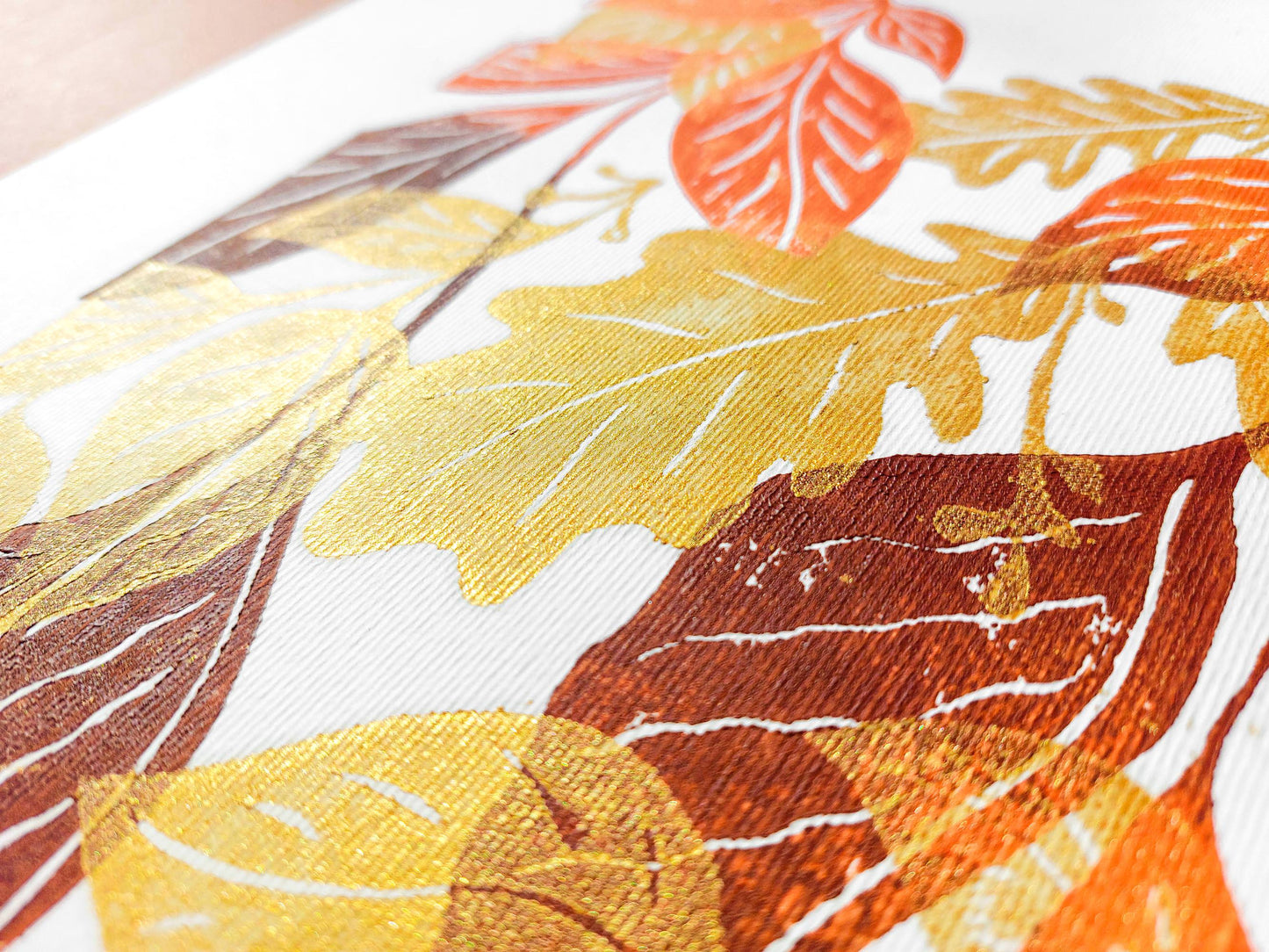 Gallery wall set of 2 Brown gold orange leaves Botanical linocut print Nature lover gift UNFRAMED / original artwork, relief print, printmaking art, lino print, linogravure, handmade wall art, new home gift, farmhouse decor, houswarming gift, living room wall art, dining room art, farm kitchen art, bedroom wall decor, autumn art, fall wall art, seasonal wall decor, aesthetic wall art