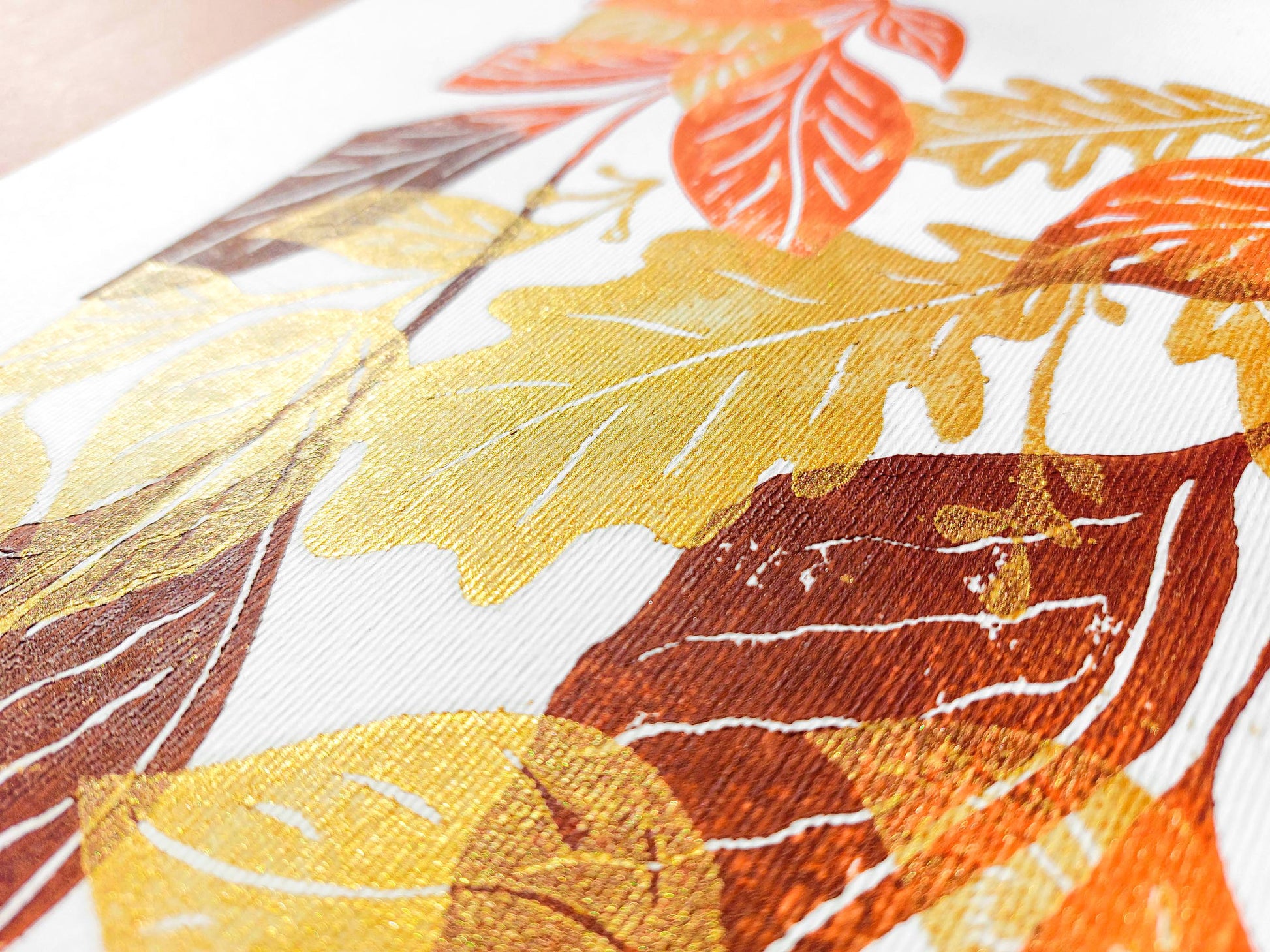 Gallery wall set of 2 Brown gold orange leaves Botanical linocut print Nature lover gift UNFRAMED / original artwork, relief print, printmaking art, lino print, linogravure, handmade wall art, new home gift, farmhouse decor, houswarming gift, living room wall art, dining room art, farm kitchen art, bedroom wall decor, autumn art, fall wall art, seasonal wall decor, aesthetic wall art