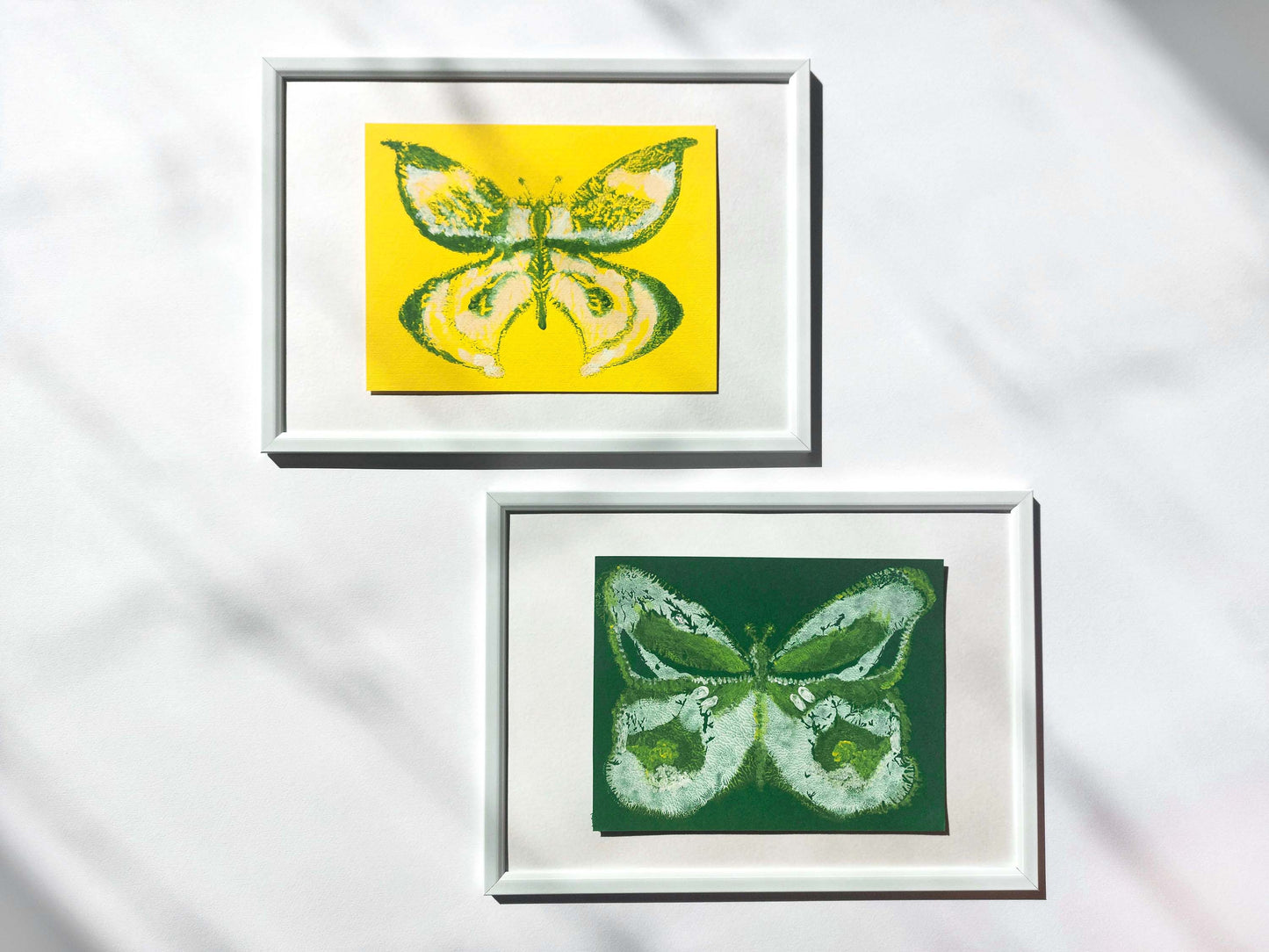 №10 - Set of 2 Yellow and green abstract butterfly Monotype print for Nature lover gift UNFRAMED for living room, or bedroom original artwork