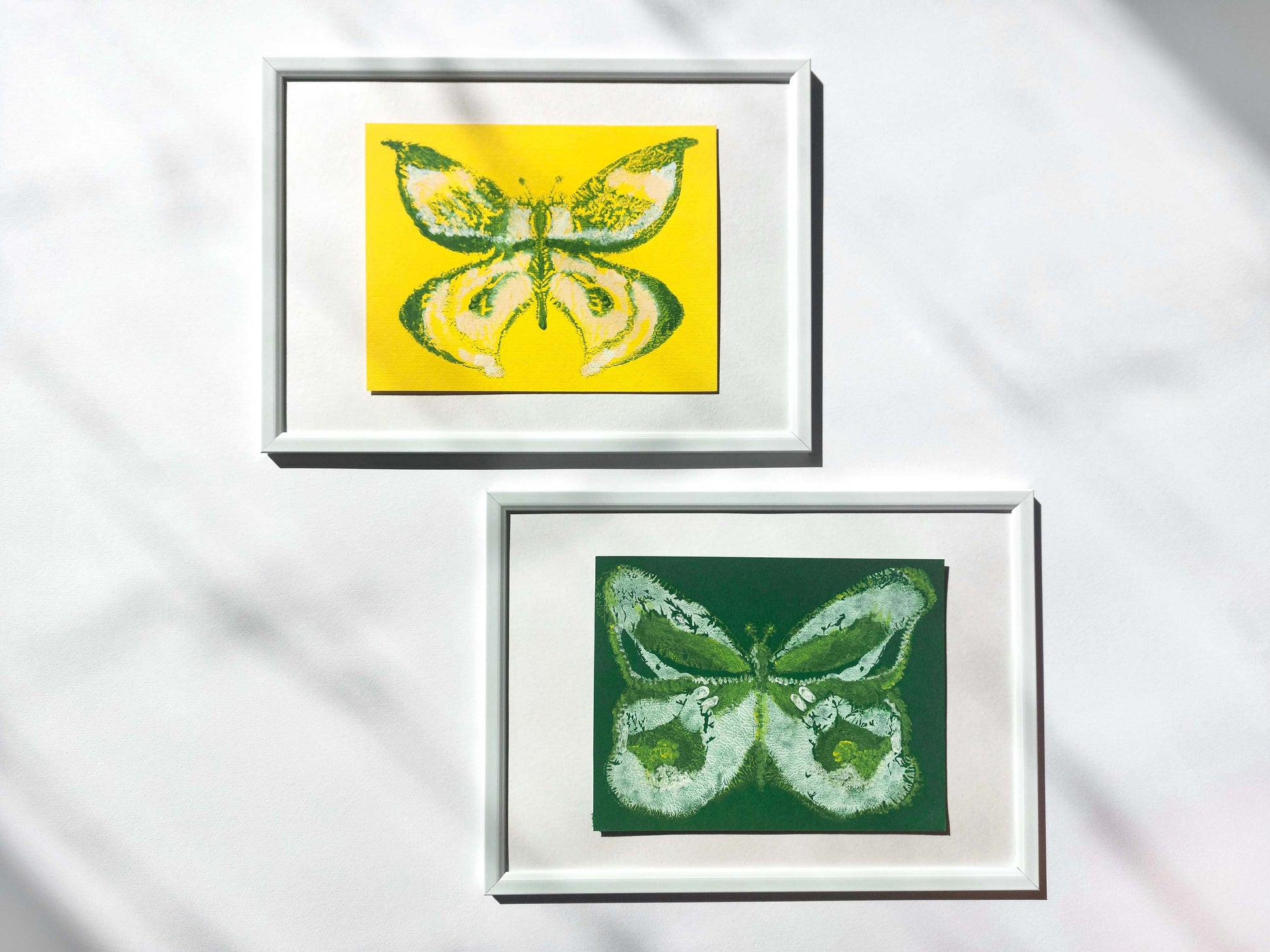 №10 - Set of 2 Yellow and green abstract butterfly Monotype print for Nature lover gift UNFRAMED for living room, or bedroom original artwork
