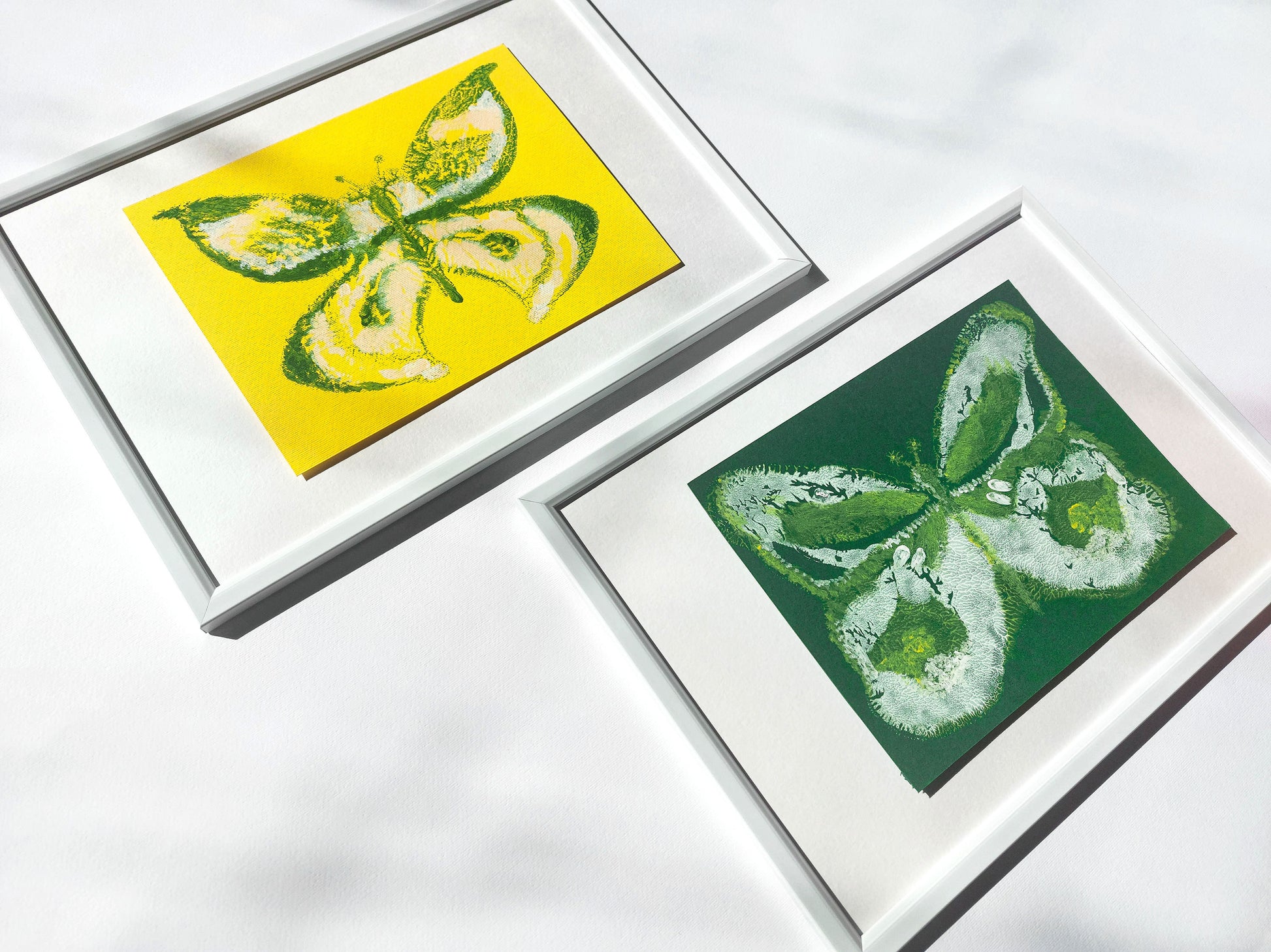 №10 - Set of 2 Yellow and green abstract butterfly Monotype print for Nature lover gift UNFRAMED for living room, or bedroom original artwork