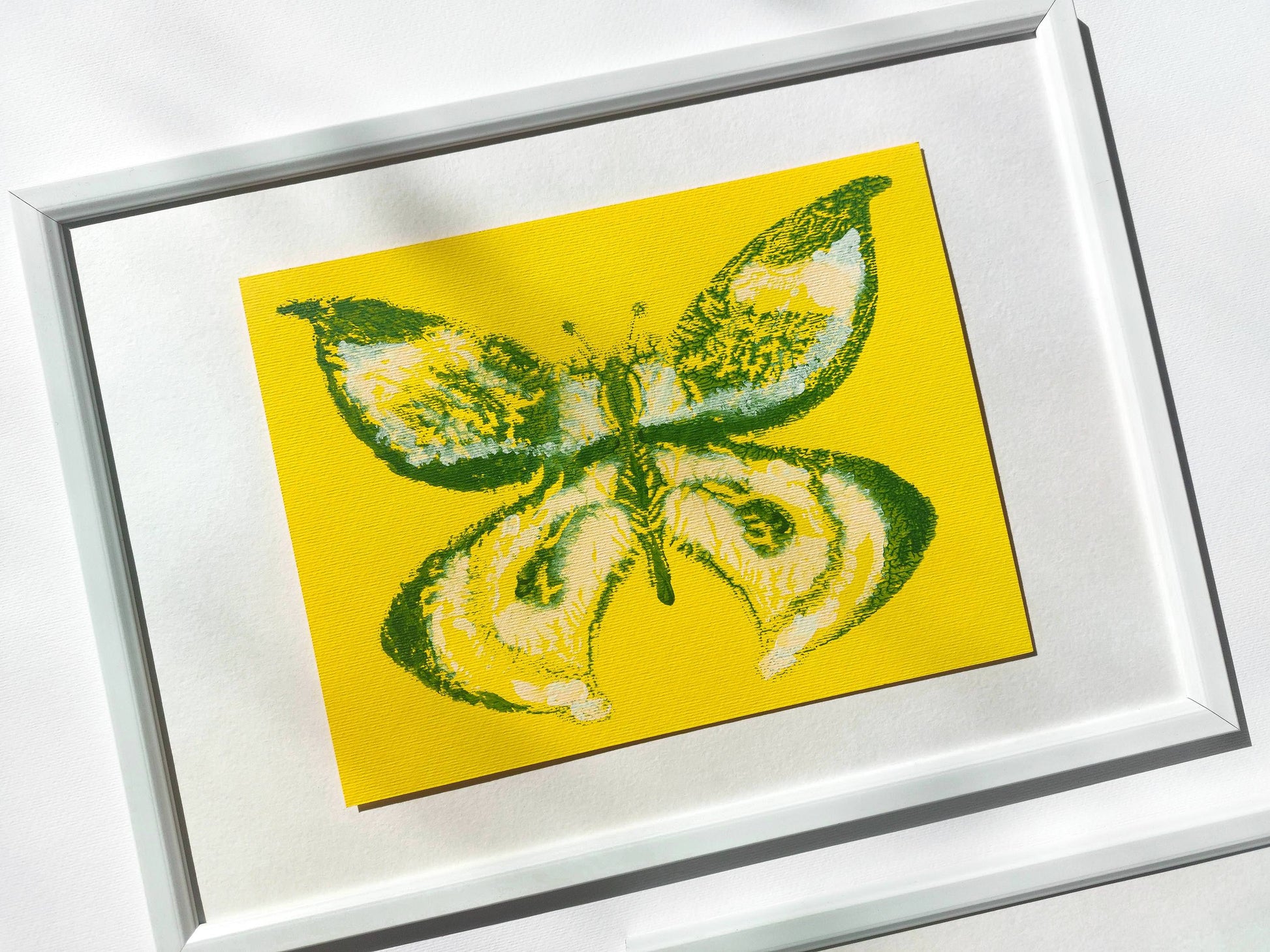 Details relief prints Set of 2 Yellow and green abstract butterfly Monotype print / printmaking