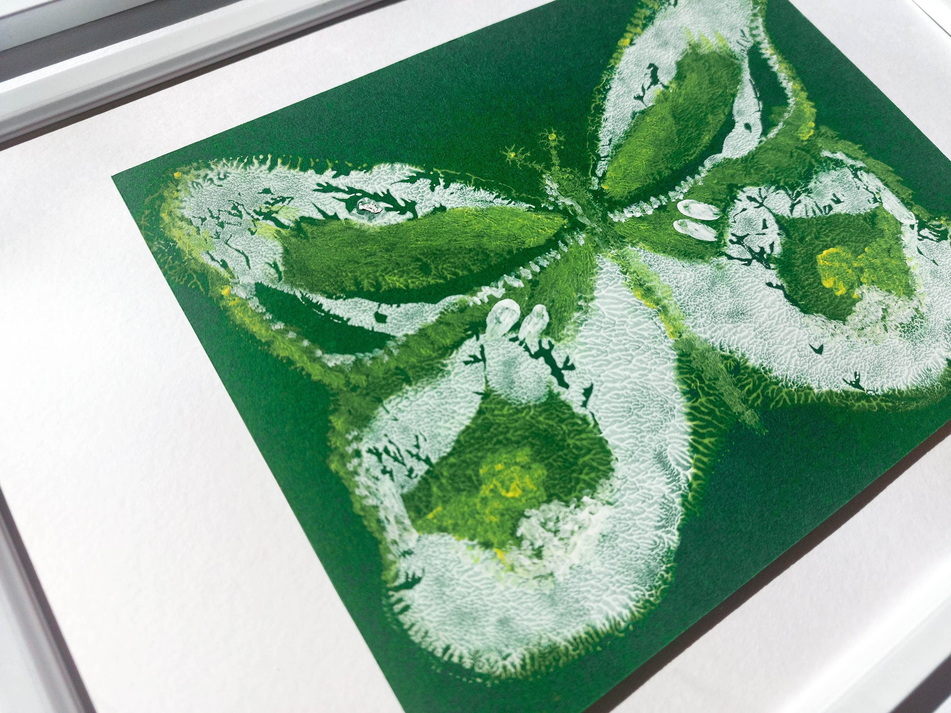 Details relief prints Set of 2 Yellow and green abstract butterfly Monotype print / printmaking