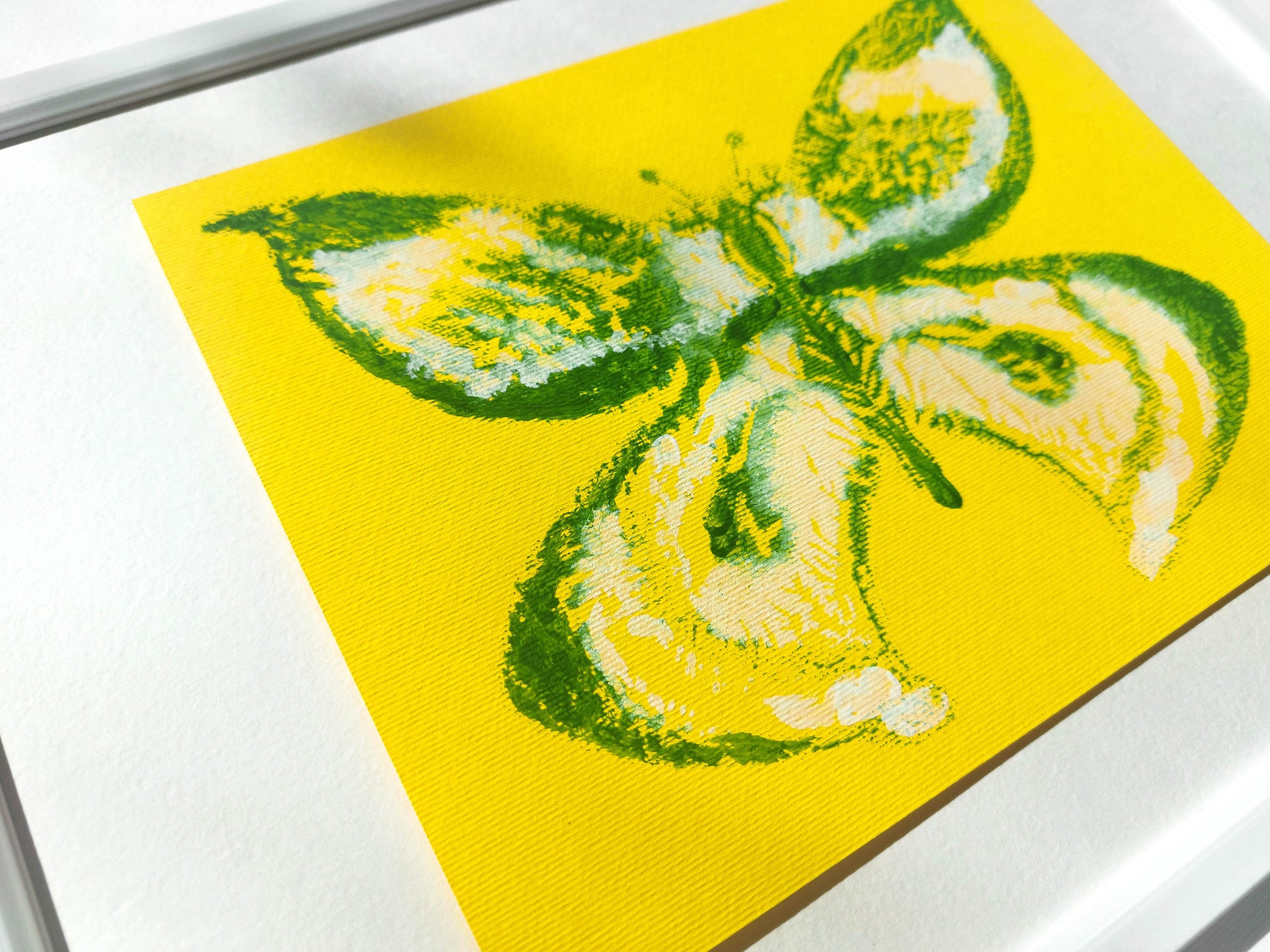 Details relief prints Set of 2 Yellow and green abstract butterfly Monotype print / printmaking