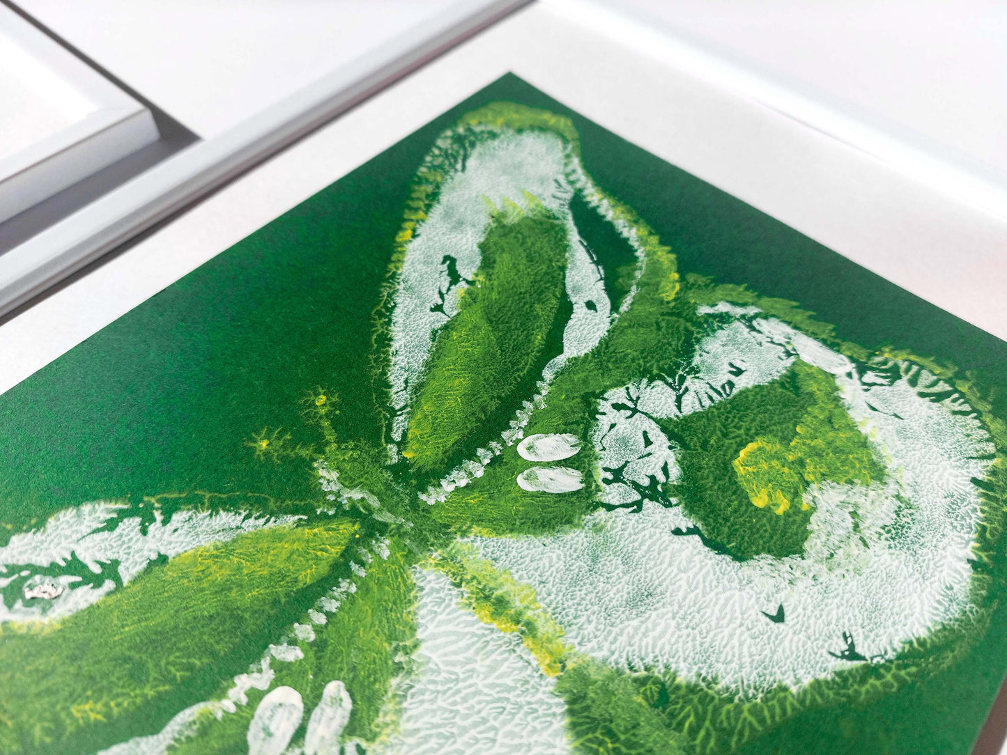 Details relief prints Set of 2 Yellow and green abstract butterfly Monotype print / printmaking