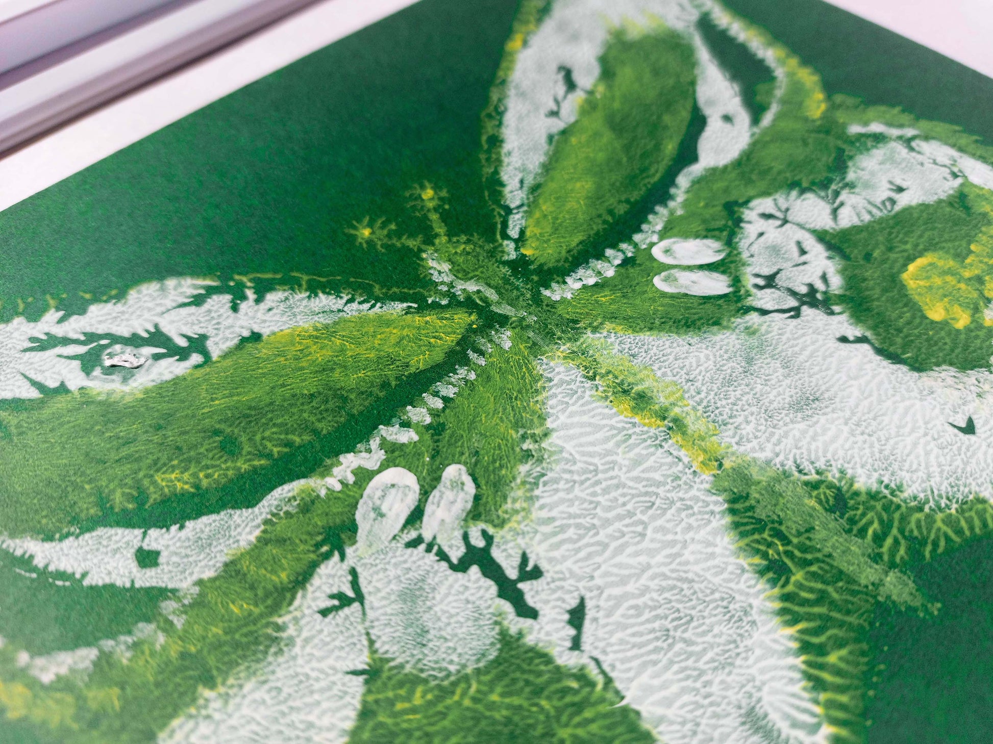Details relief prints Set of 2 Yellow and green abstract butterfly Monotype print / printmaking